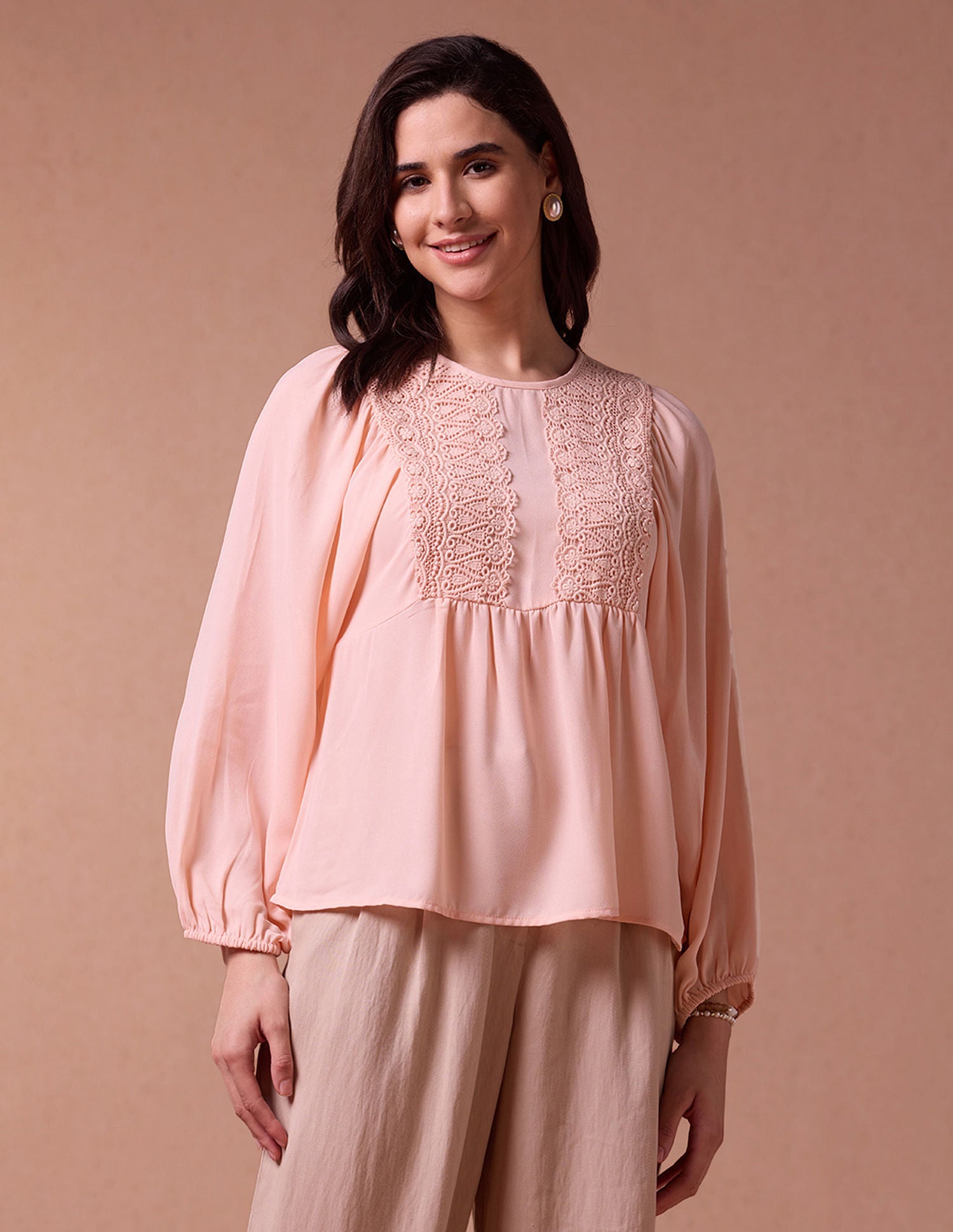 Loose Fit Lace Yoke Top