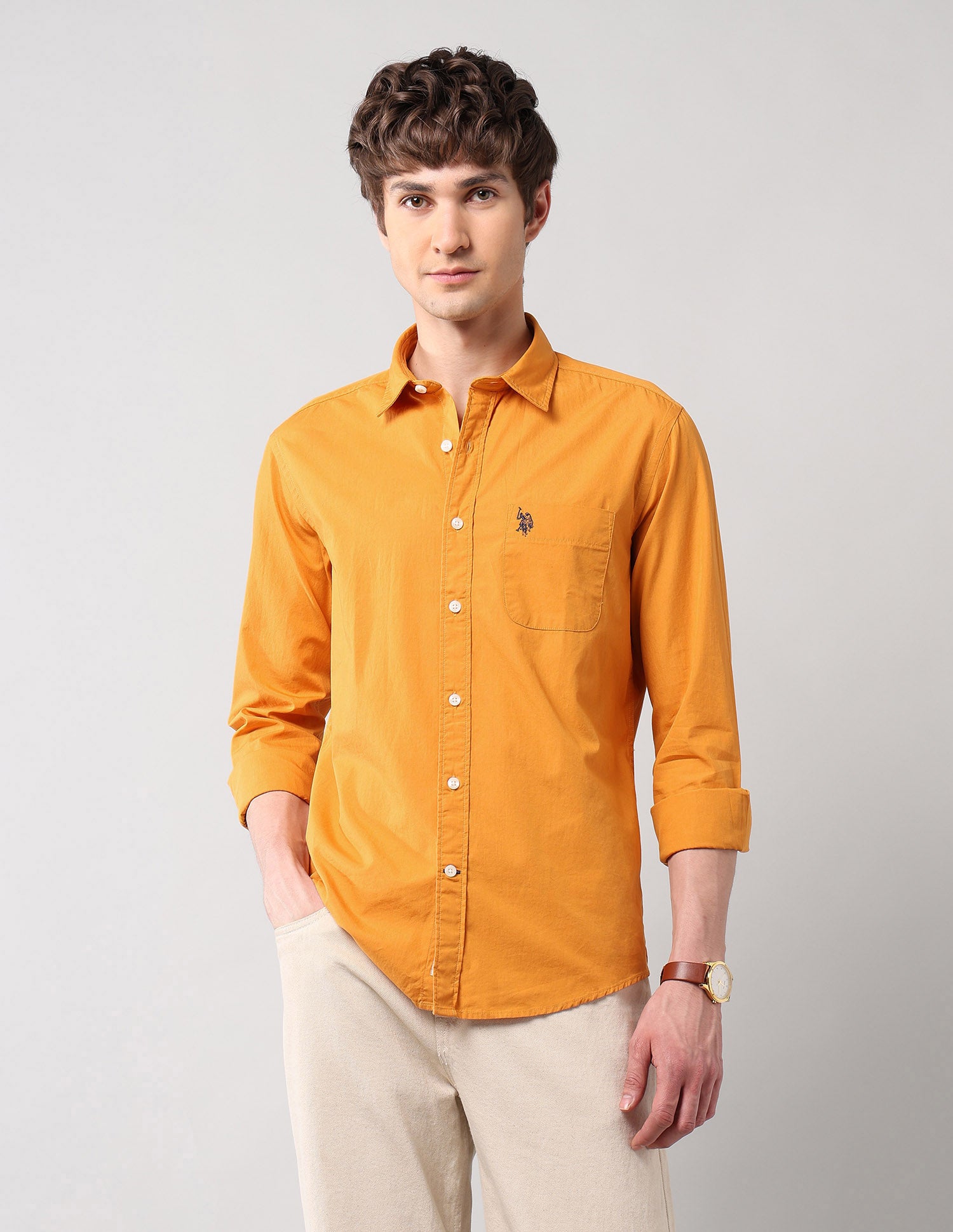 Pure Cotton Regular Fit Shirt Yellow - U.S. Polo Assn. India | Large