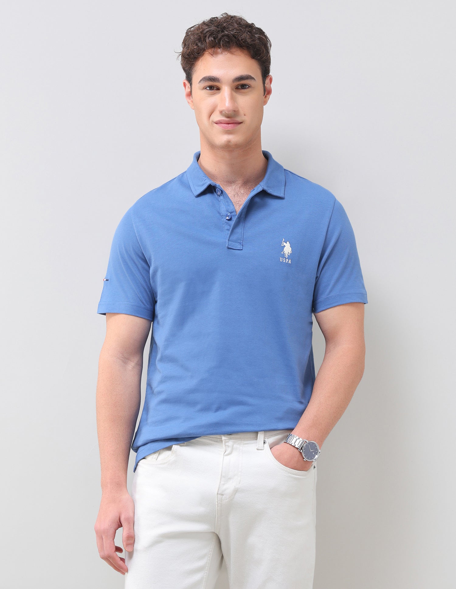 Solid Slim Fit Polo Shirt Dark Blue - U.S. Polo Assn. India | Large