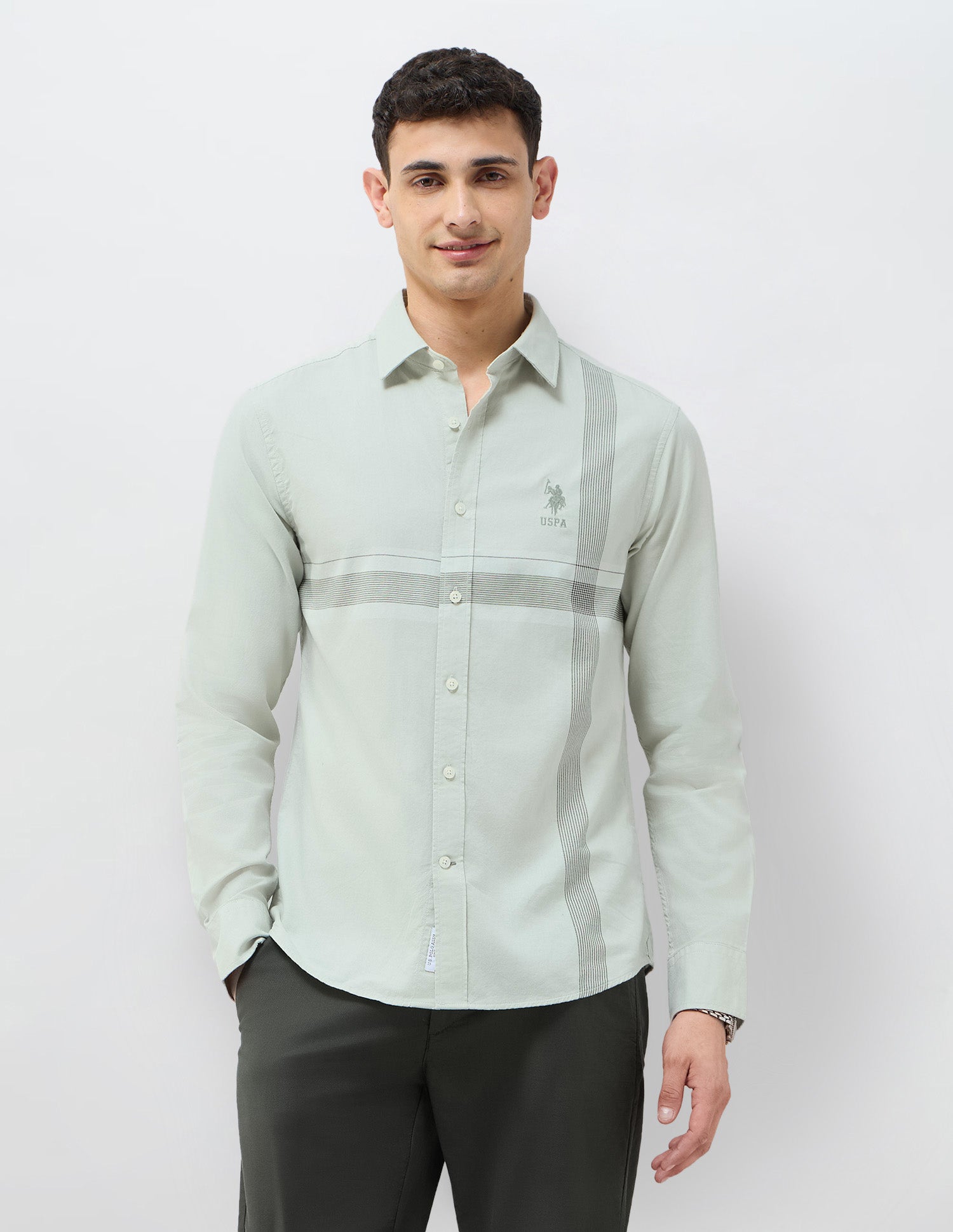 Tailored Fit Vertical Striped Shirt Green - U.S. Polo Assn. India | Large