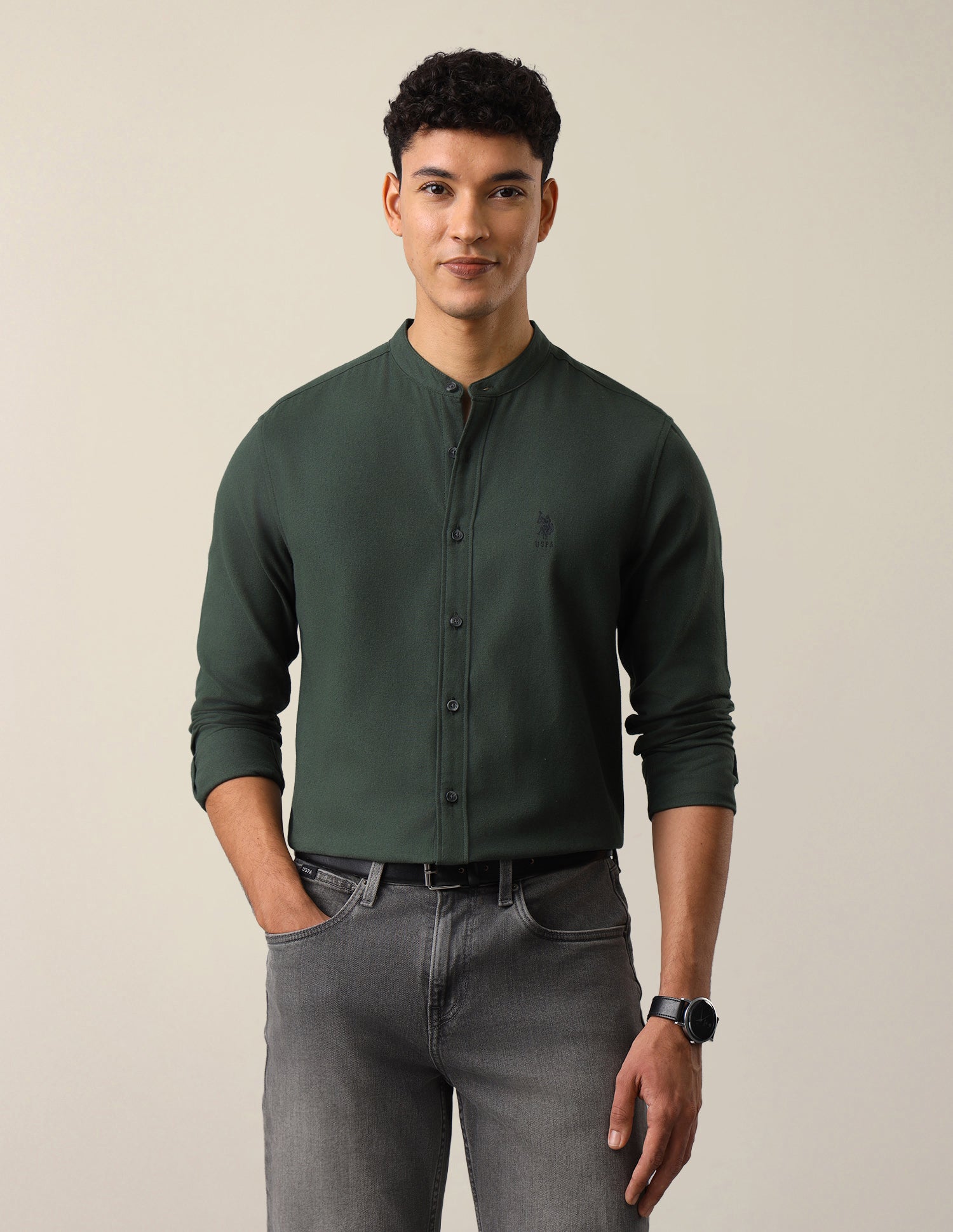 Twill Solid Shirt Green - U.S. Polo Assn. India | Large