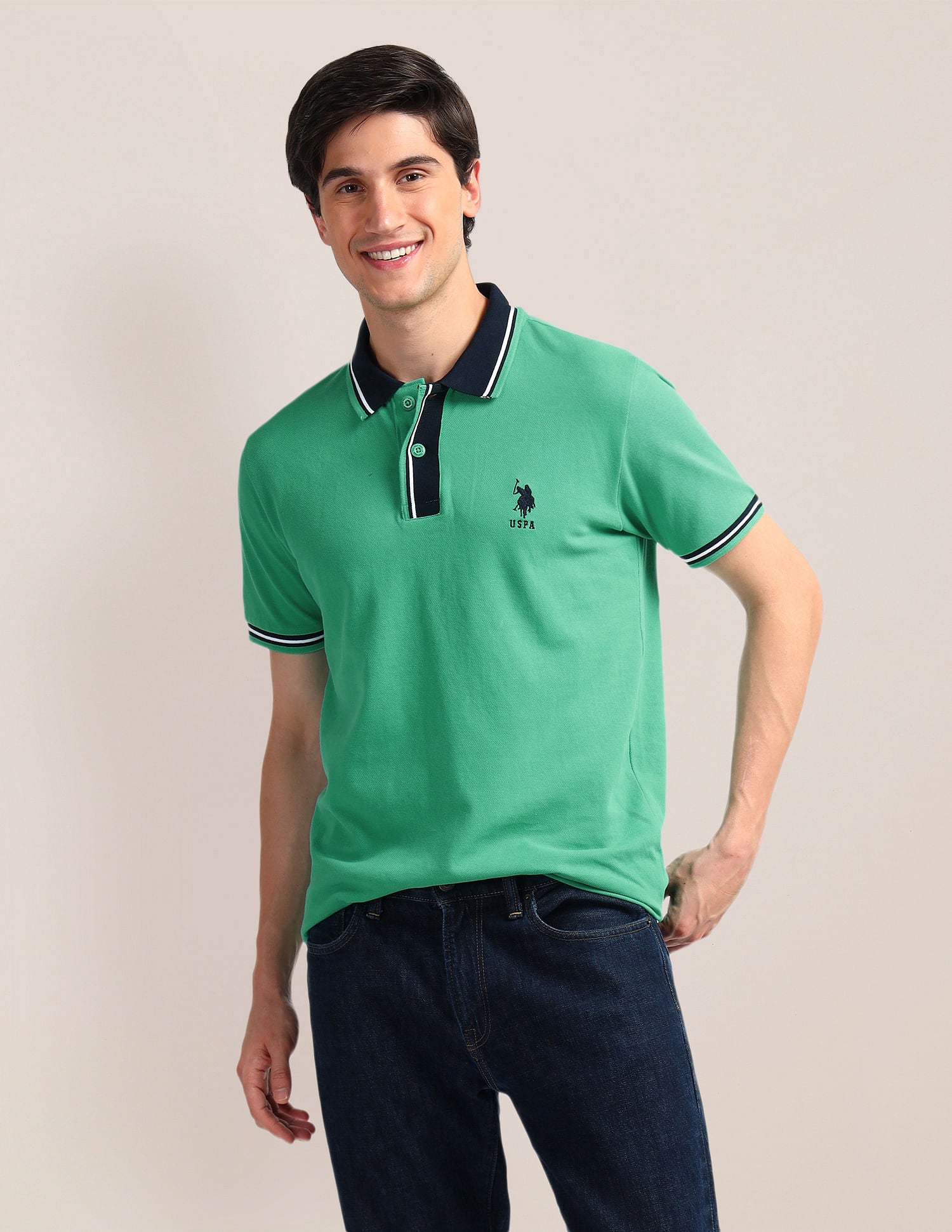 Contrast Collar Slim Polo Shirt