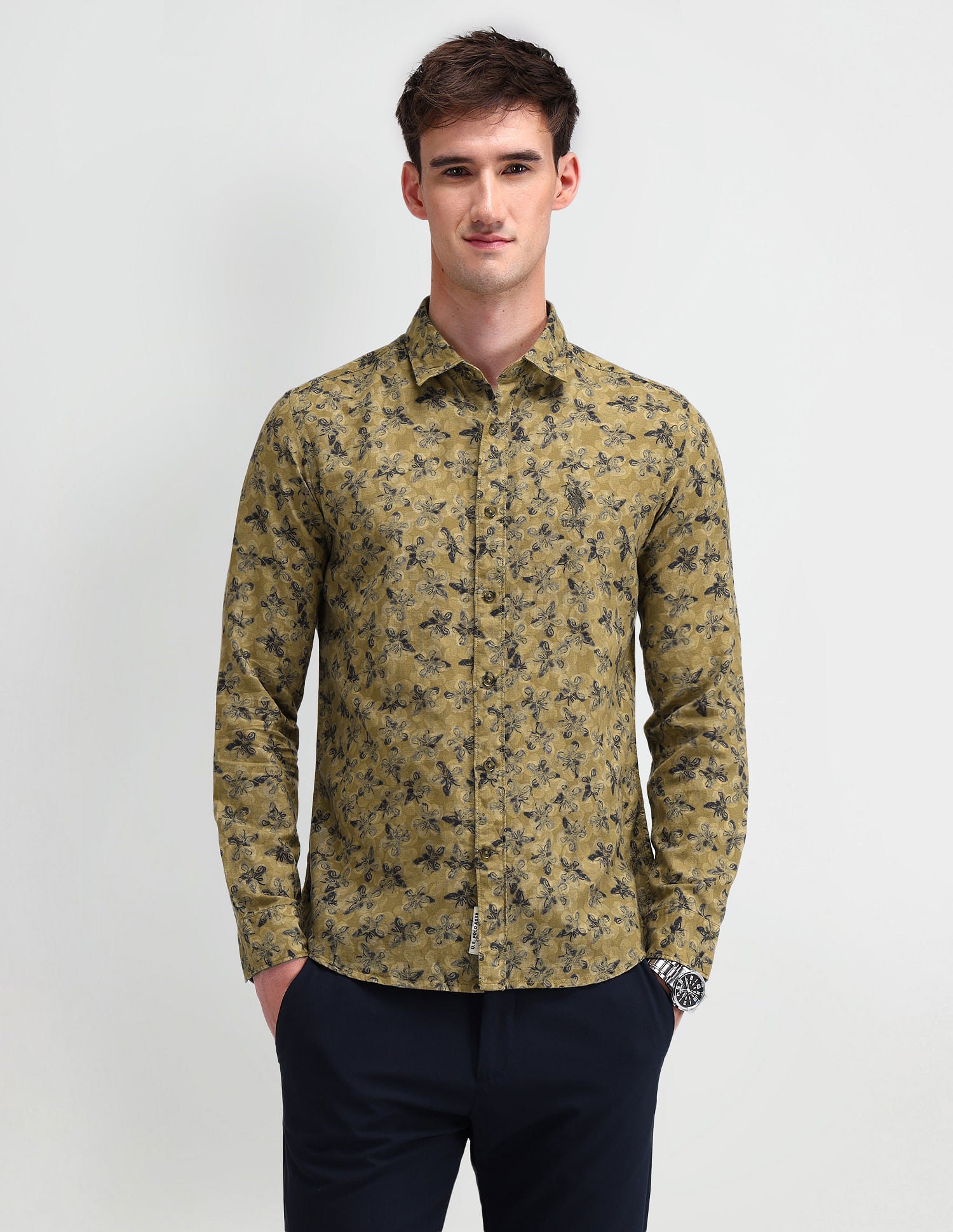 Slim Fit Floral Shirt Olive - U.S. Polo Assn. India | Large