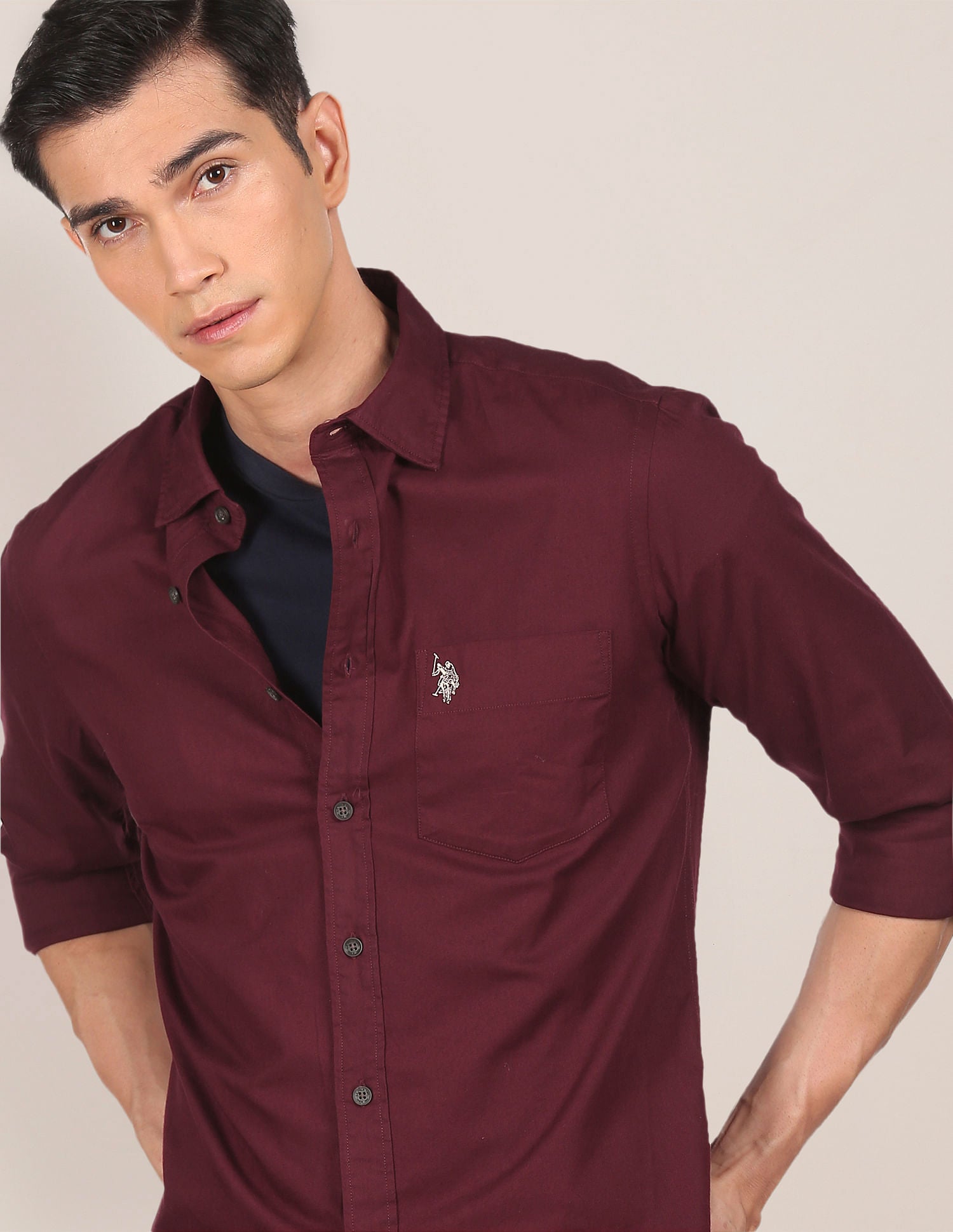 Men Maroon Pure Cotton Solid Casual Shirt Maroon - U.S. POLO ASSN. | Large