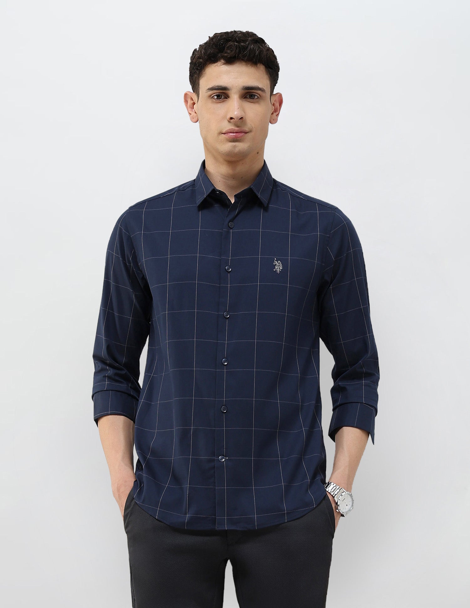Windowpane Checked Tailored Fit Shirt
