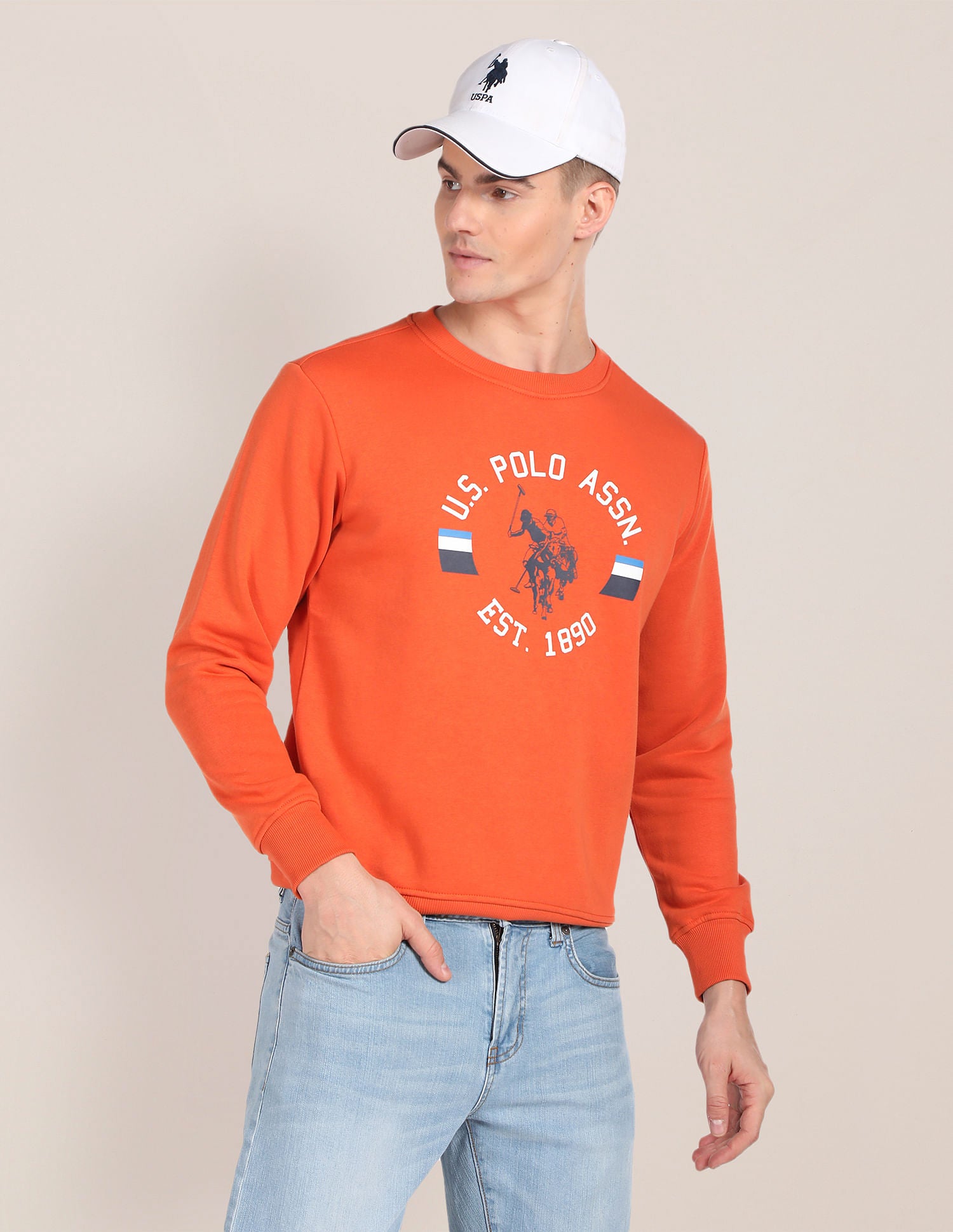 Crew Neck Brand Print Sweatshirt Rust - U.S. Polo Assn. India | Large
