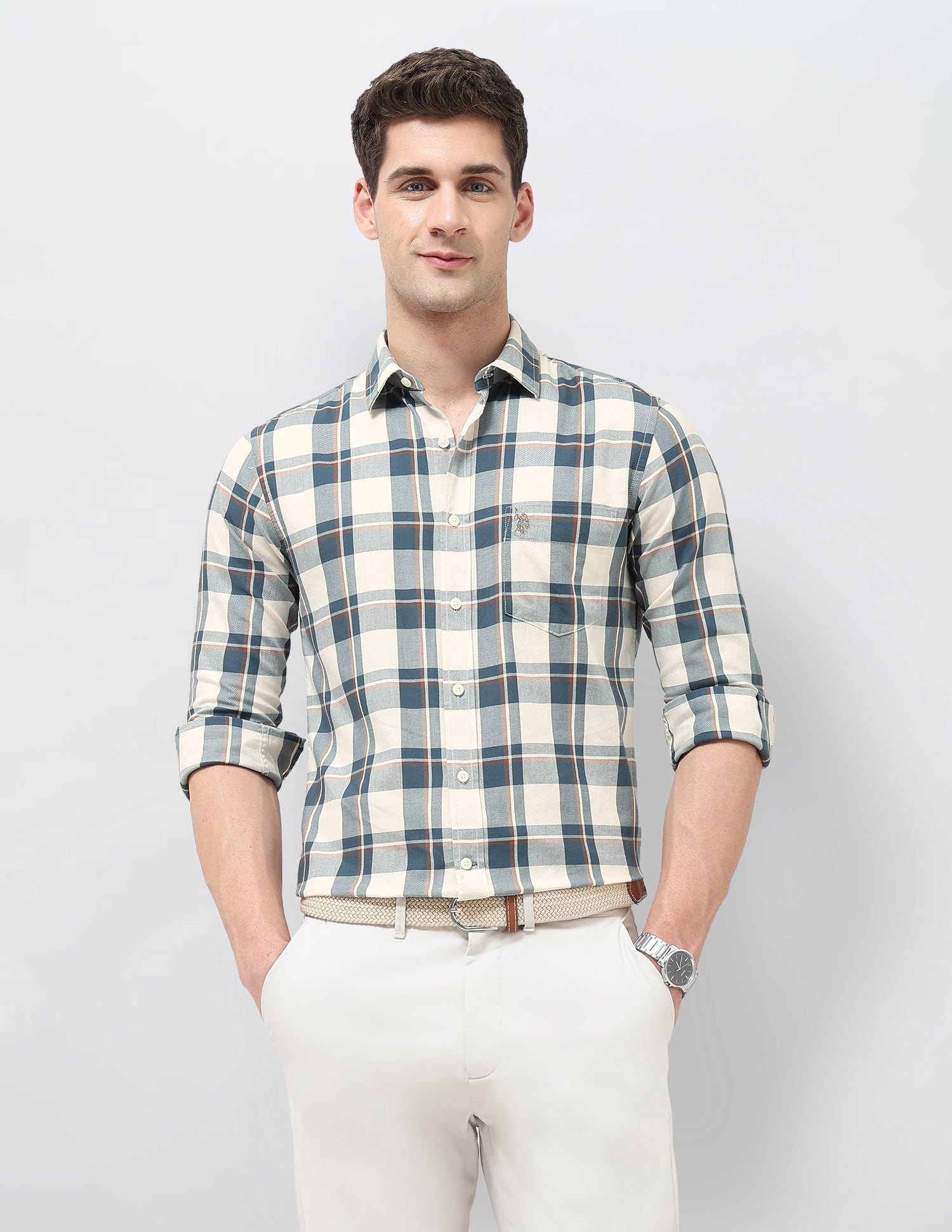 Twill Tailored Fit Shirt Teal - U.S. Polo Assn. India | Large