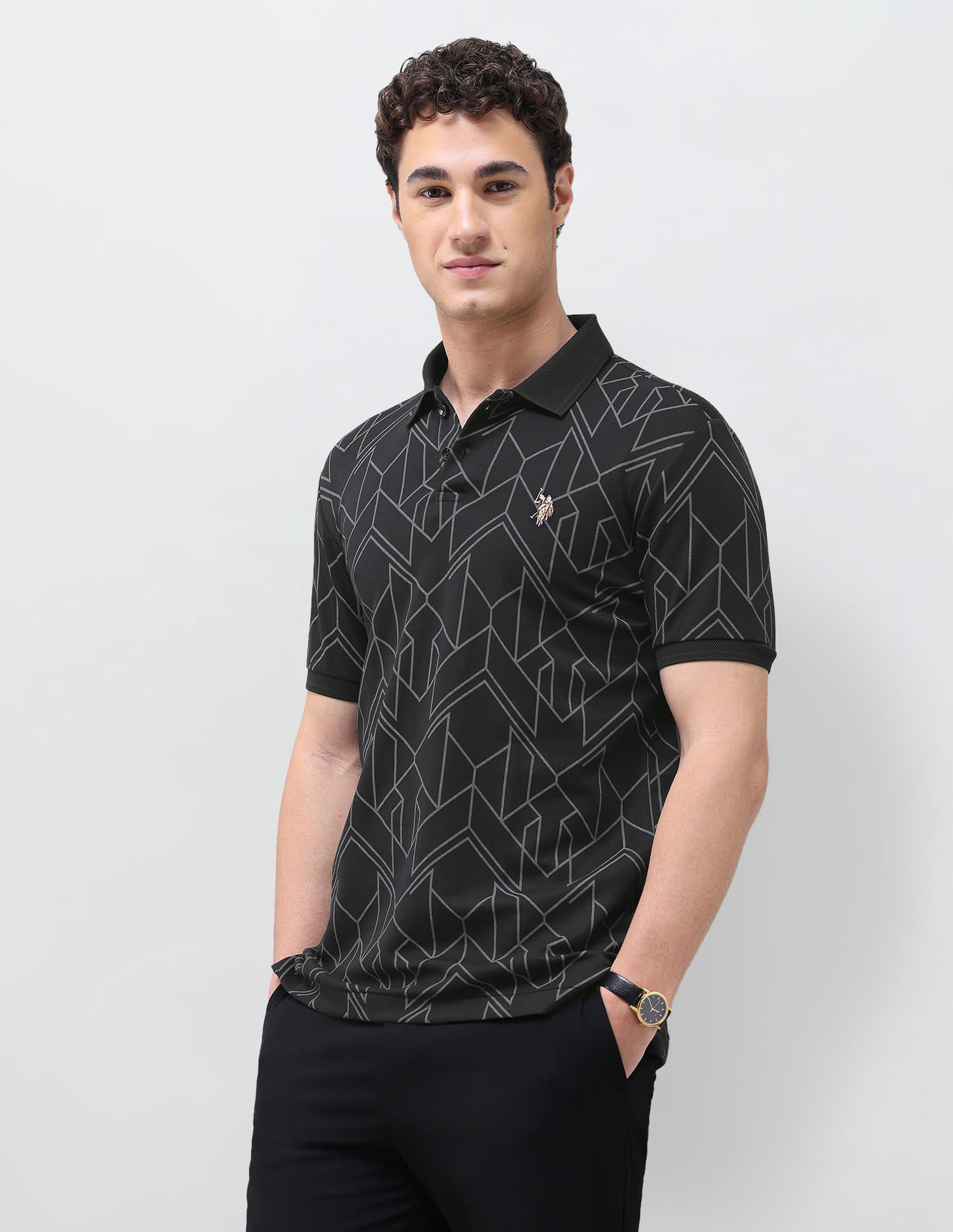 Geometric Printed Slim Fit Polo Shirt