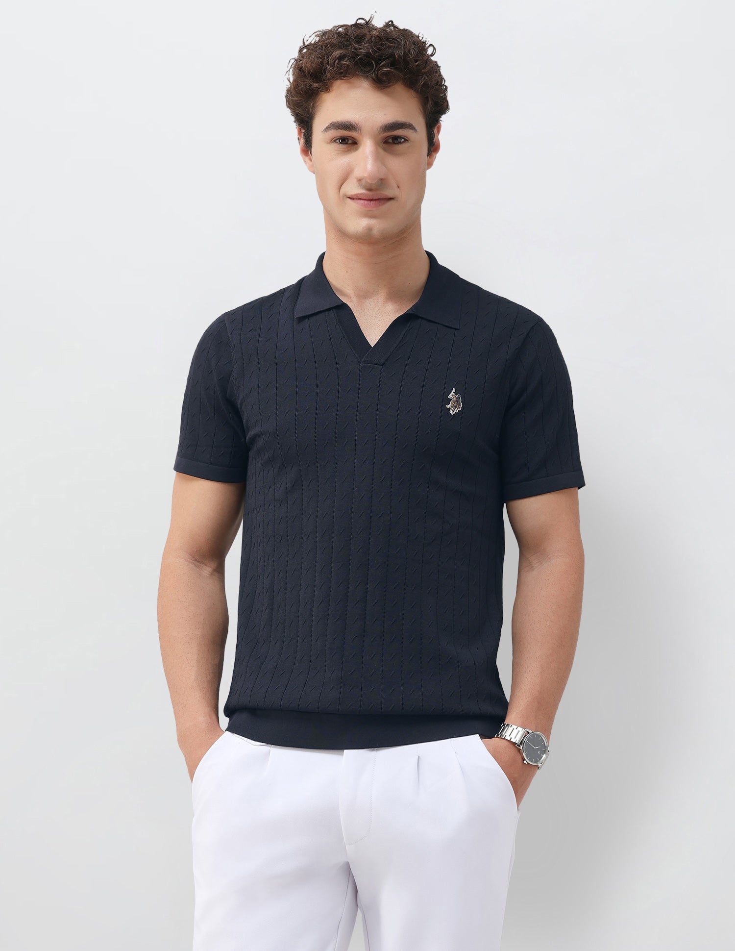 Self Design Vertical Striped Slim Fit Polo Shirt Navy - U.S. Polo Assn. India | Large