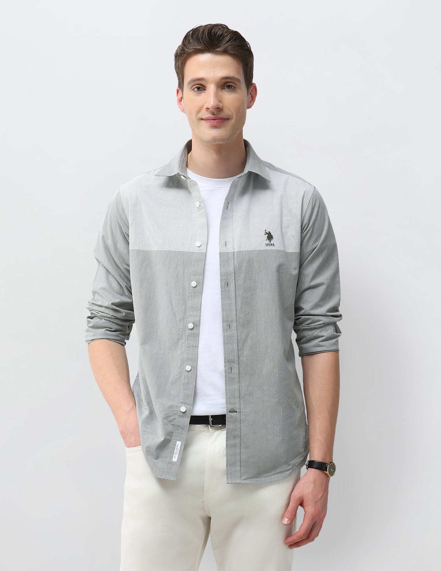 Solid Regular Fit Shirt Light Olive - U.S. Polo Assn. India | Large