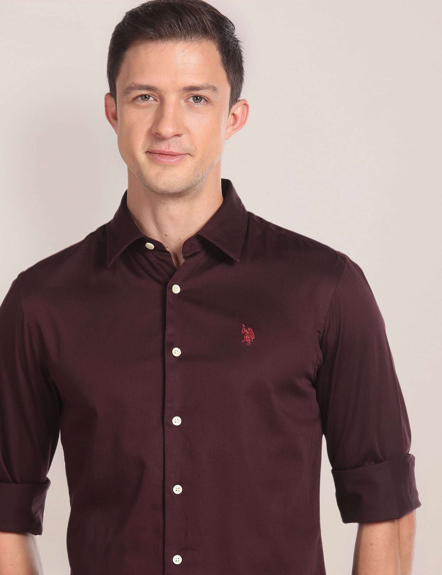 Cotton Stretch Solid Shirt Wine - U.S. POLO ASSN. | Large
