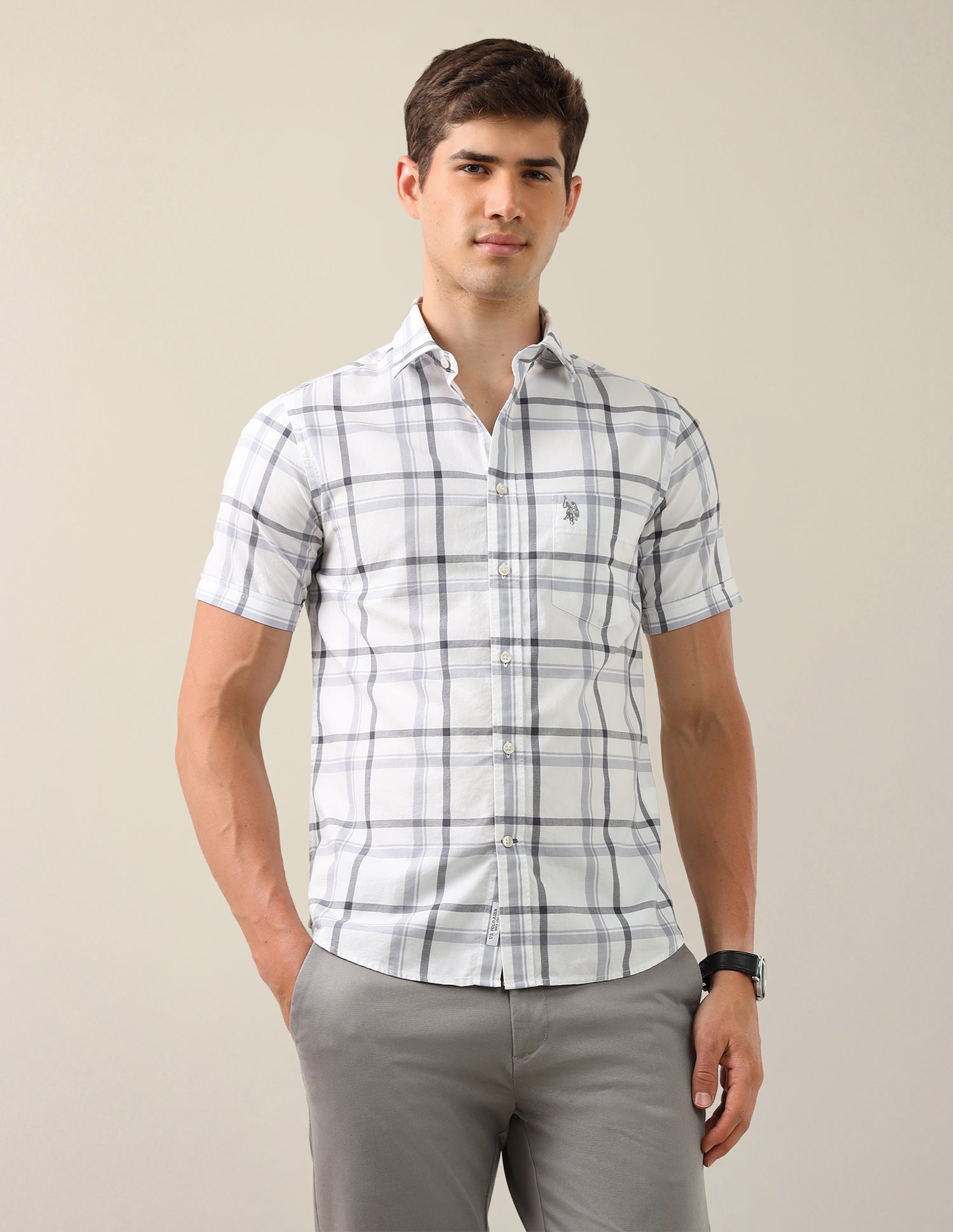 Grid Tattersall Checked Tailored Fit Shirt Grey - U.S. Polo Assn. India | Large