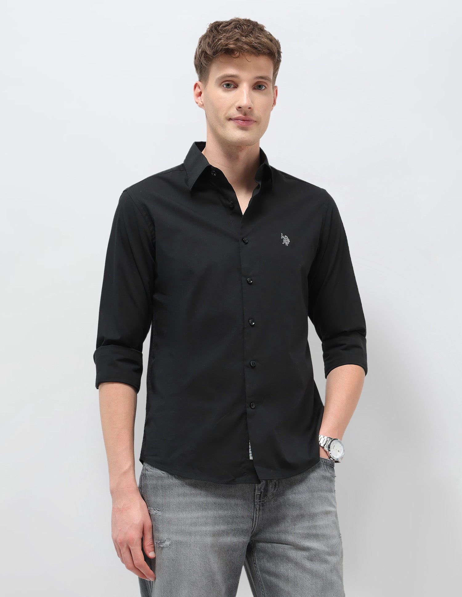Solid Regular Fit Shirt Black - U.S. Polo Assn. India | Large