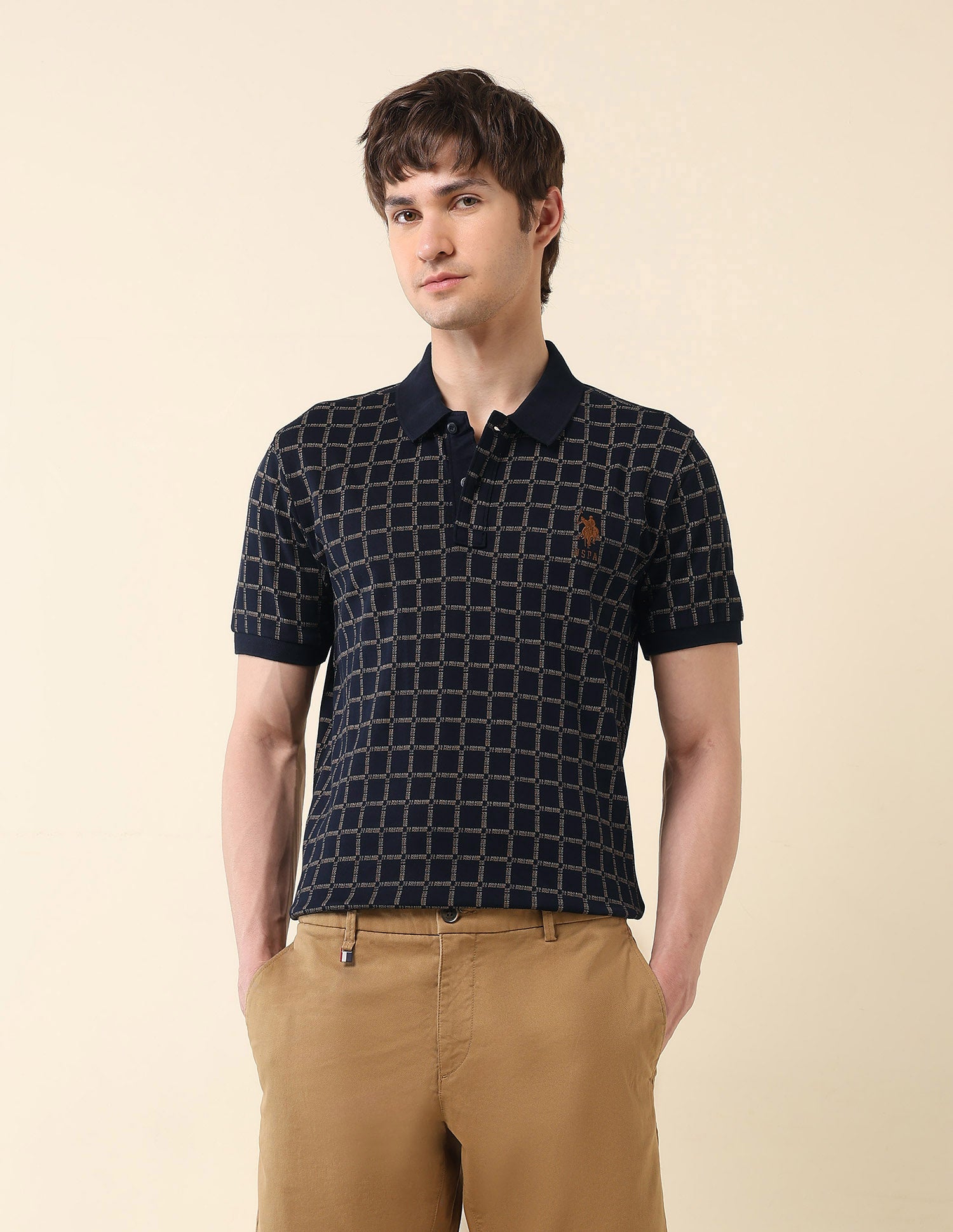 Brand Printed Gold Cup Polo Shirt Navy - U.S. Polo Assn. India | Large