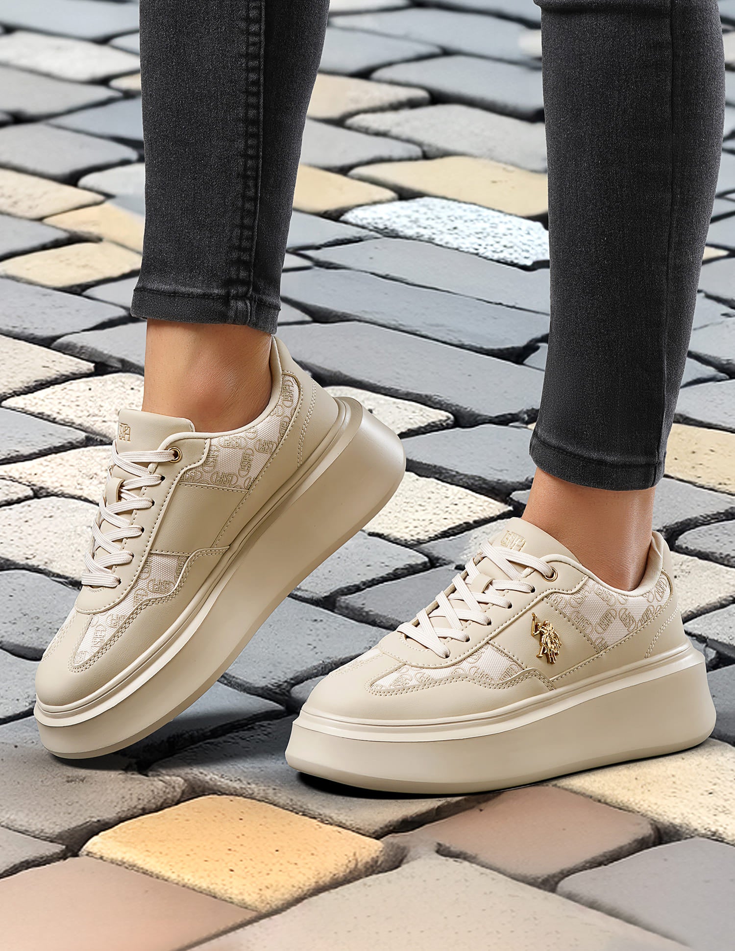 Women Brand Print Marlene Sneakers Nude - U.S. Polo Assn. India | Large