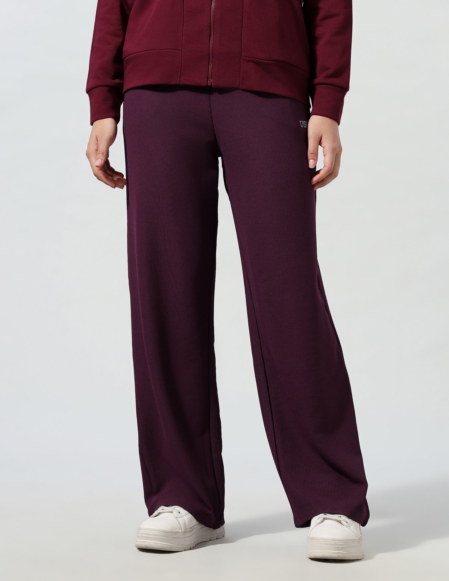 Waffle Textured Wide Leg Fit Pants Wine - U.S. Polo Assn. India | Large