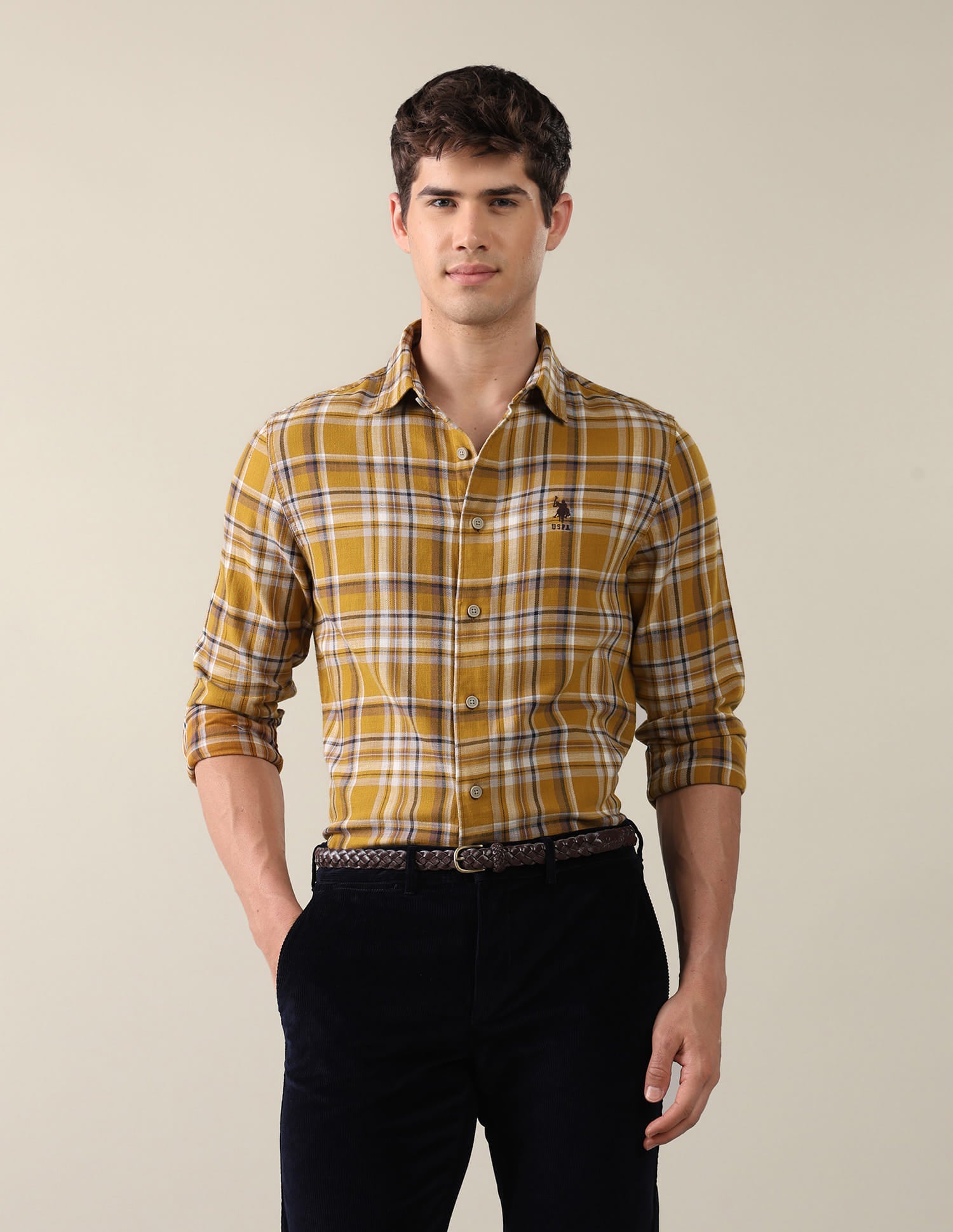 Twill Plaid Checked Shirt Yellow - U.S. Polo Assn. India | Large