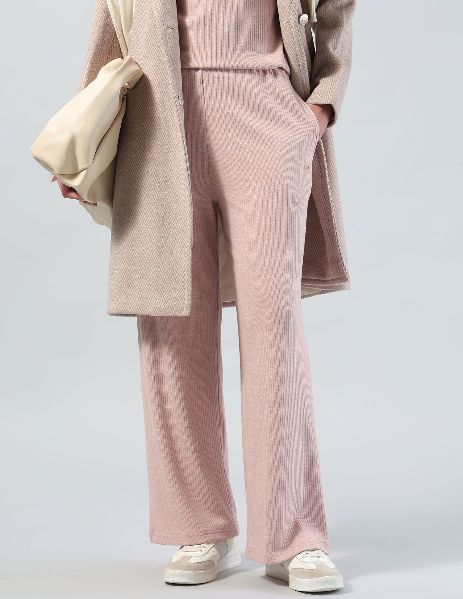 Ribbed Wide Leg Fit Lounge Trousers Pink - U.S. POLO ASSN. | Large