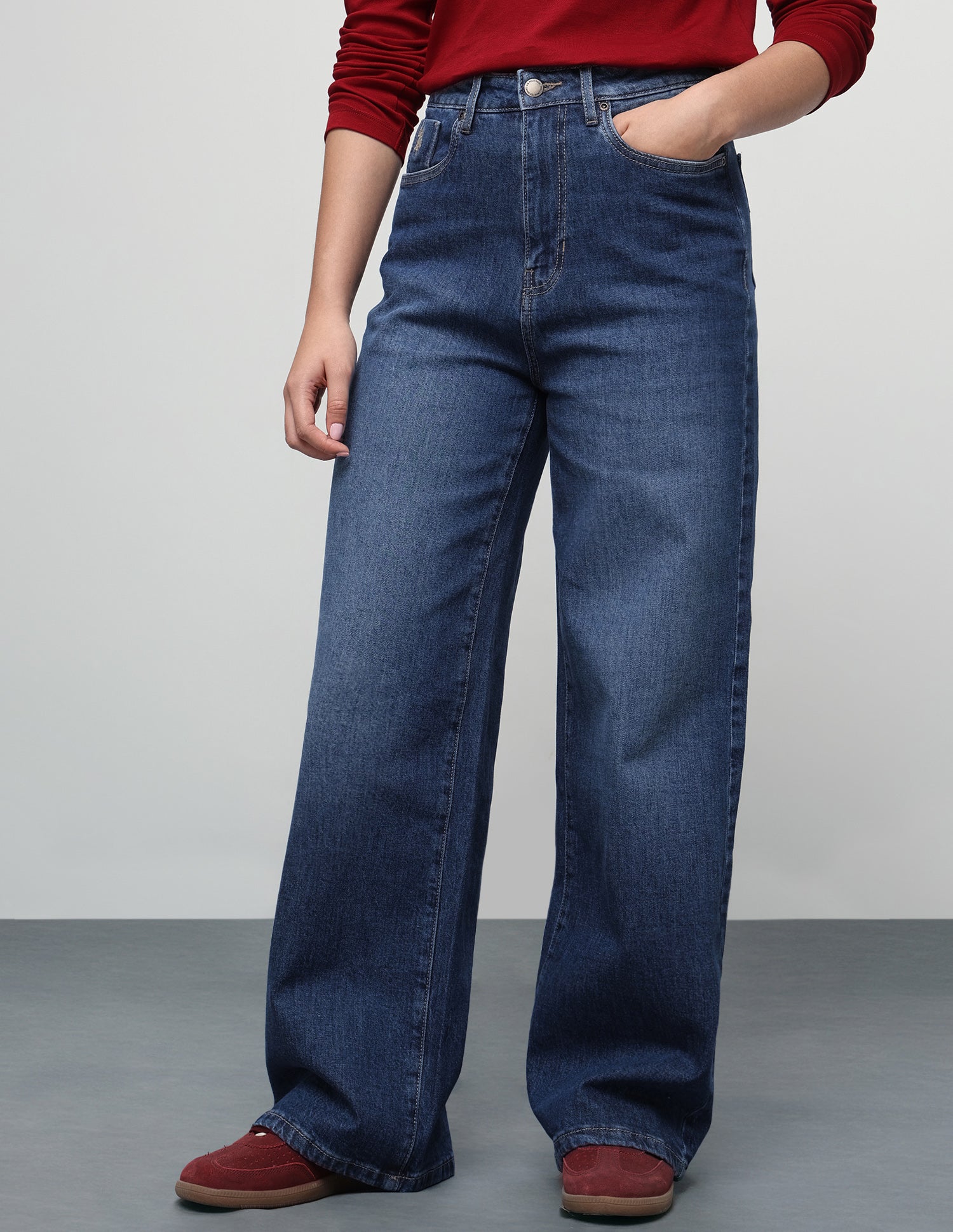 Wide Leg Fit Stone Washed Jeans Dark Blue - U.S. Polo Assn. India | Large