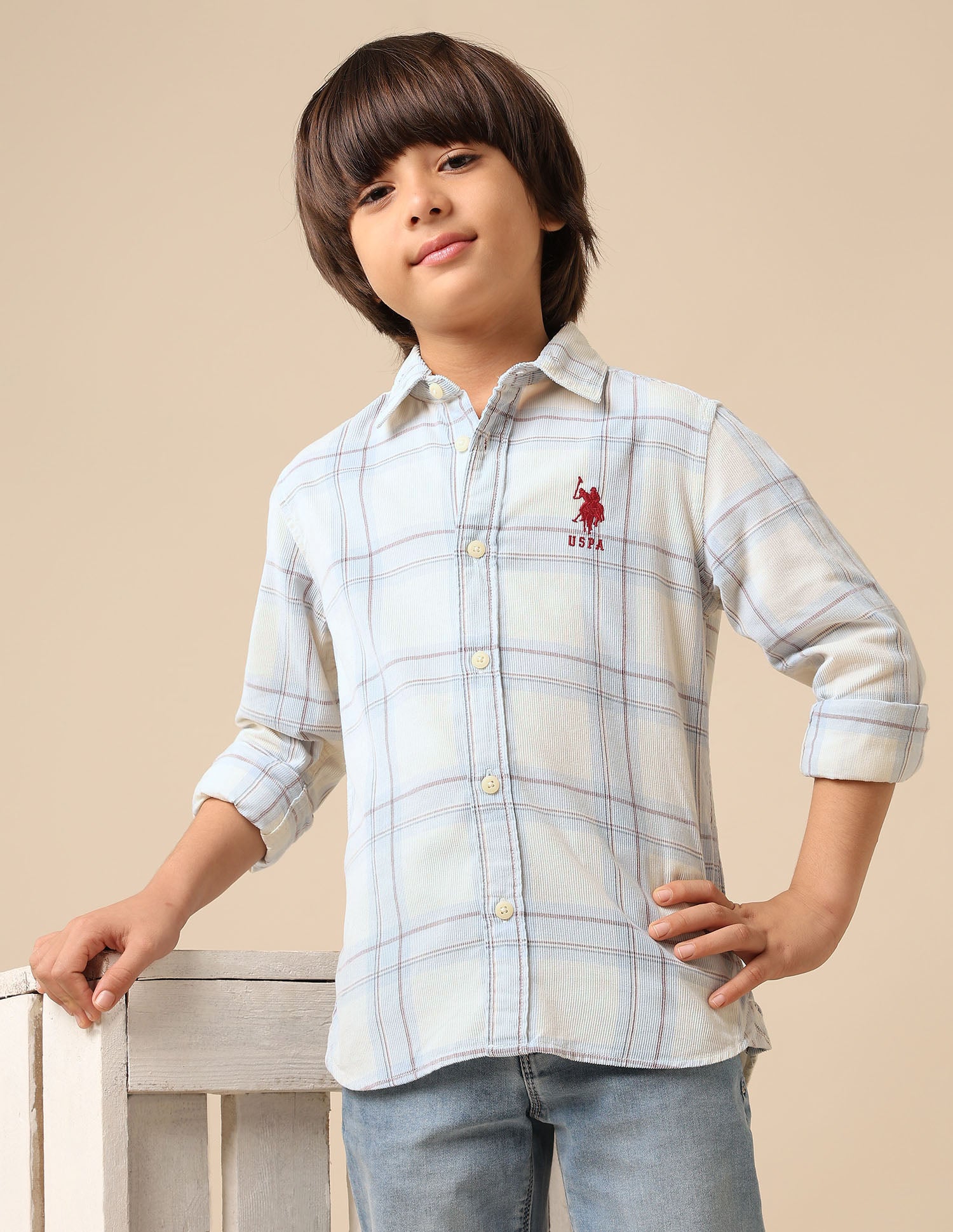 Boys Plaid Checked Corduroy Shirt