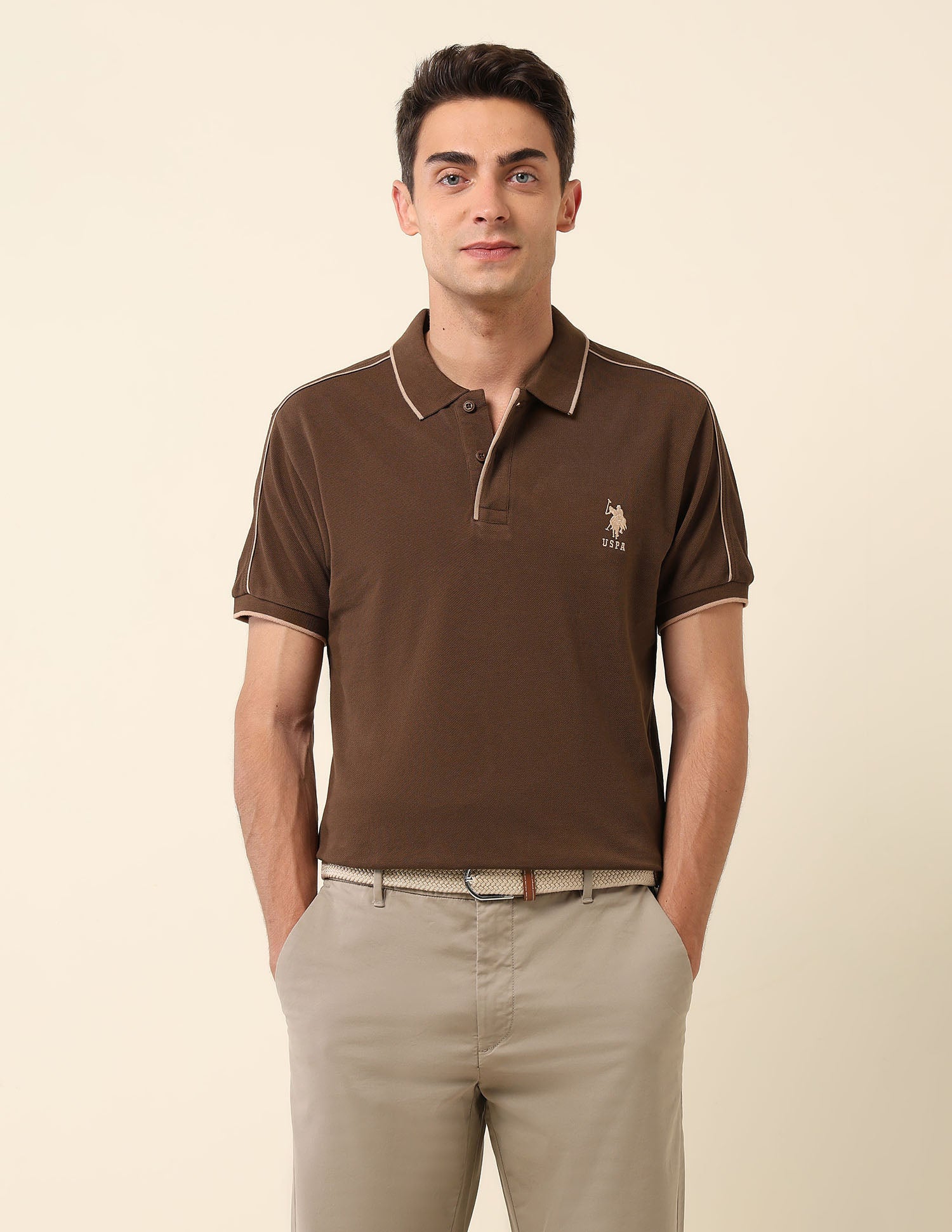 Solid Slim Fit Polo Shirt Dark Brown - U.S. Polo Assn. India | Large