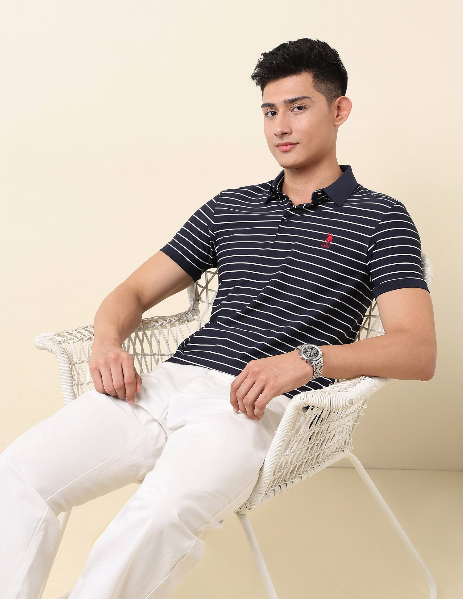 Horizontal Striped Slim Fit Polo Shirt