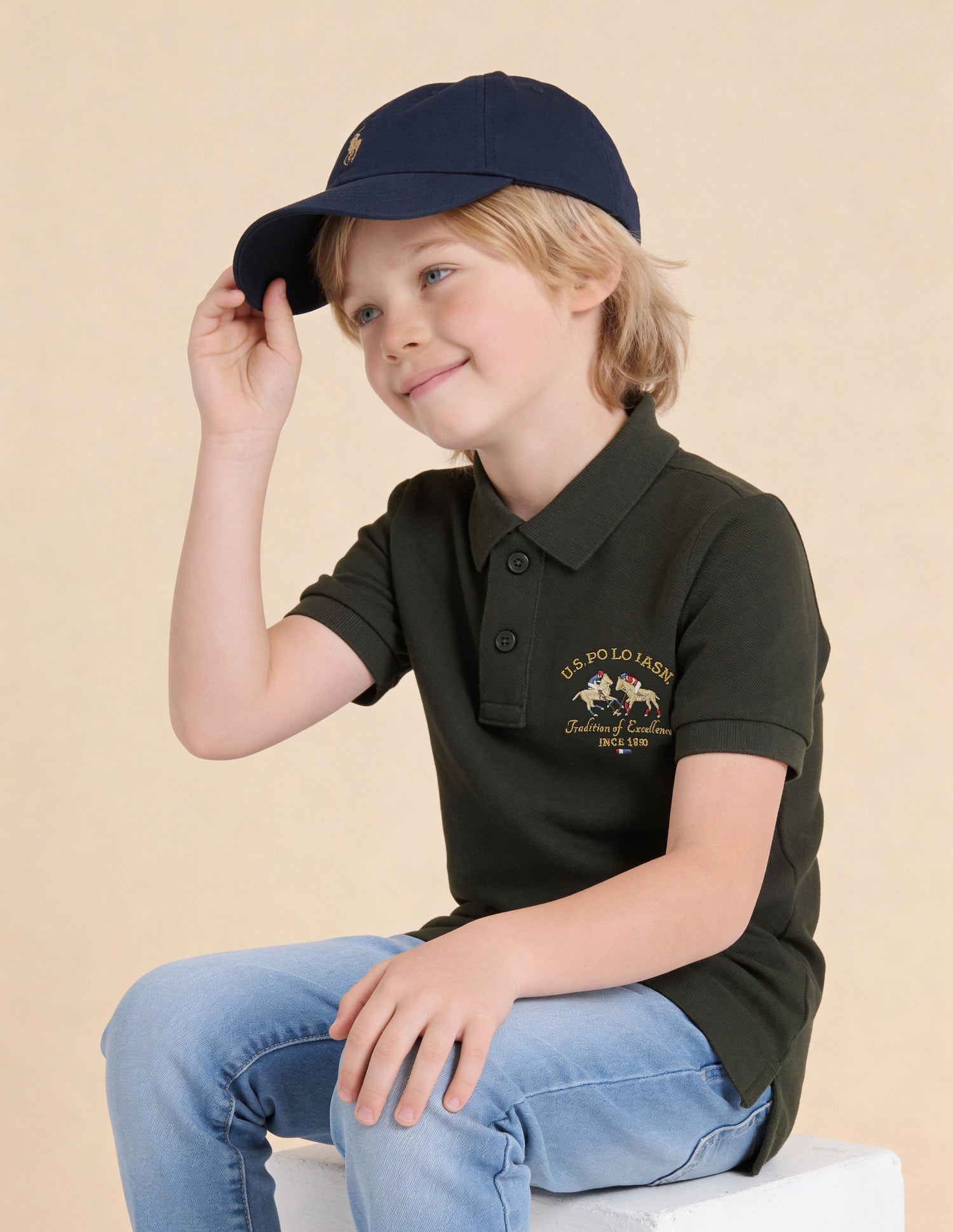 Boys Brand Embroidered Regular Fit Polo Shirt Olive - U.S. Polo Assn. India | Large