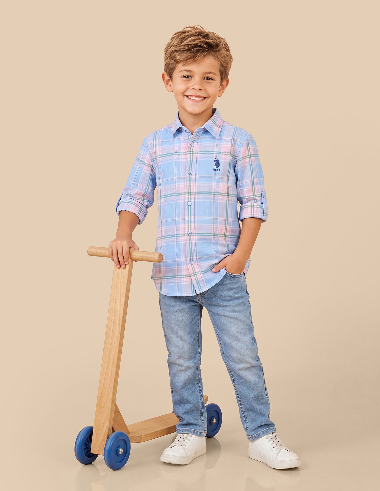 Plaid Checked Regular Fit Shirt Light Blue - U.S. Polo Assn. India | Large