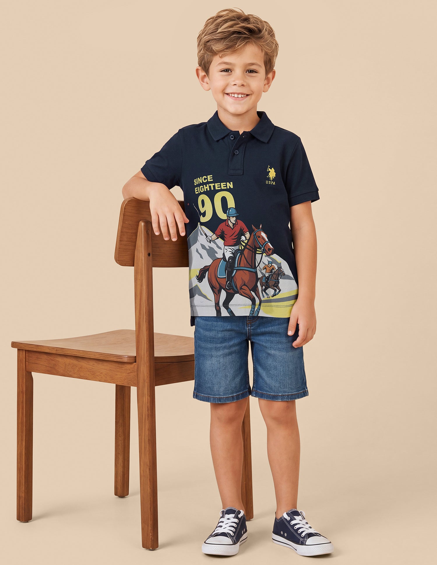 Graphic Brand Printed Regular Fit Polo Shirt Navy - U.S. Polo Assn. India | Large