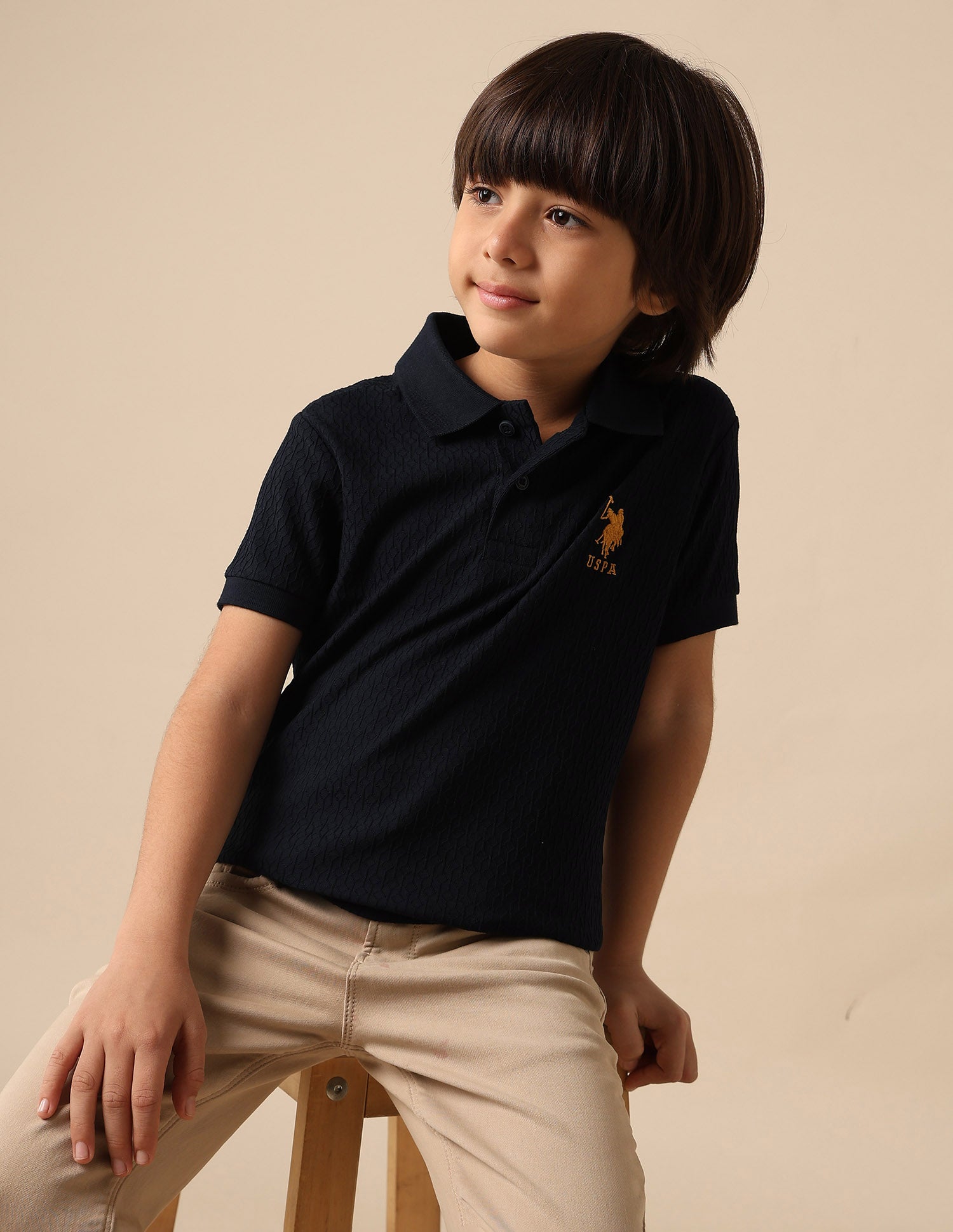 Boys Textured Regular Fit Polo Shirt