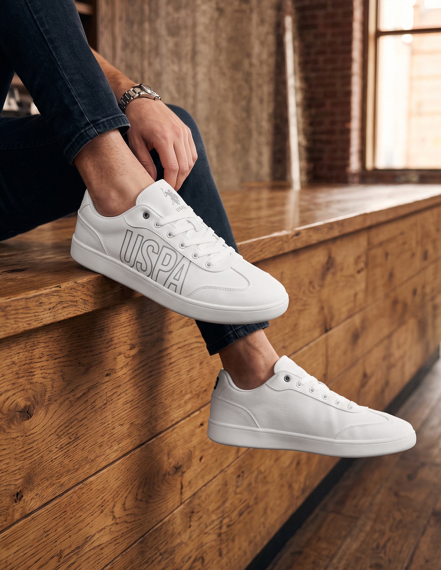 Men Brand Printed Hover Sneakers White - U.S. Polo Assn. India | Large