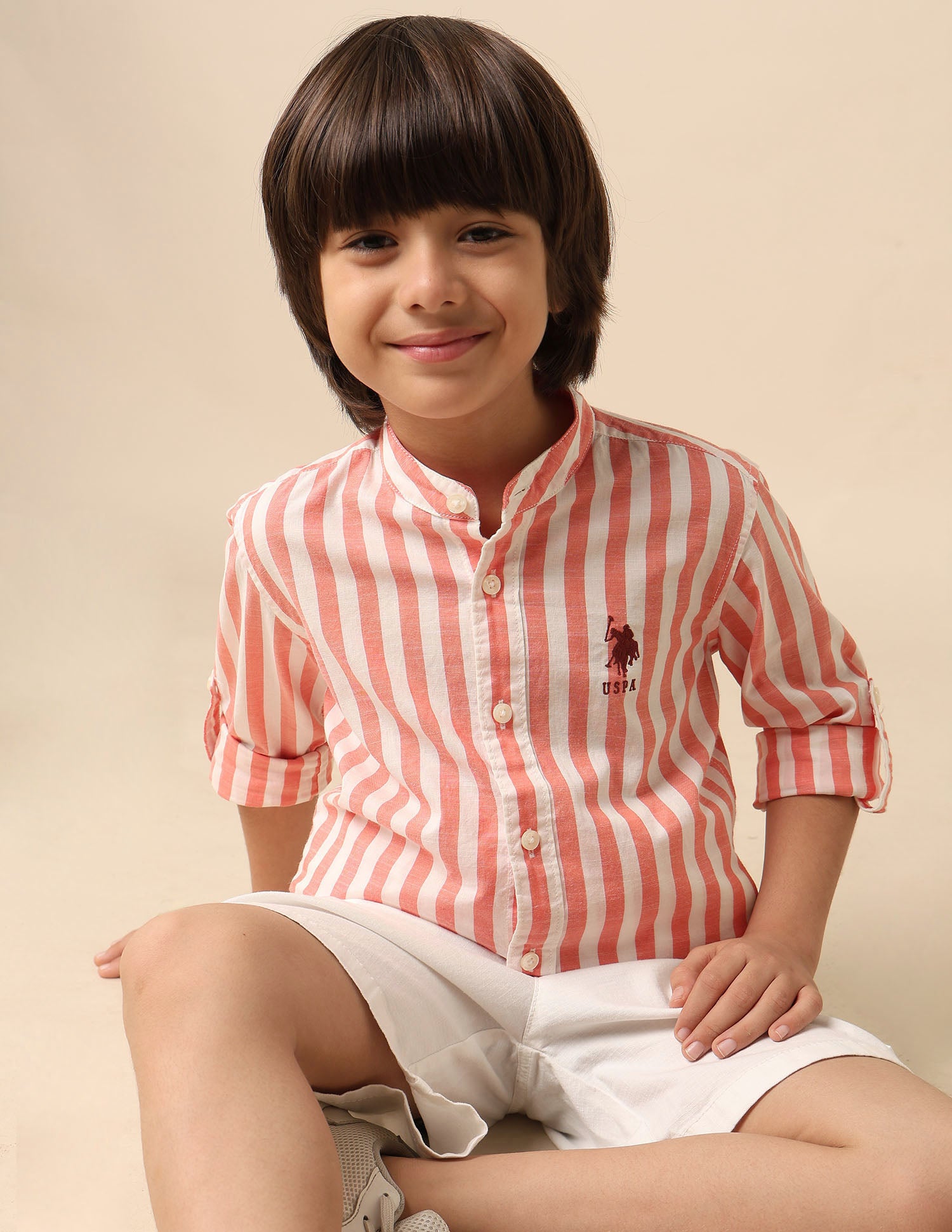 Boys Vertical Striped Mandarin Shirt