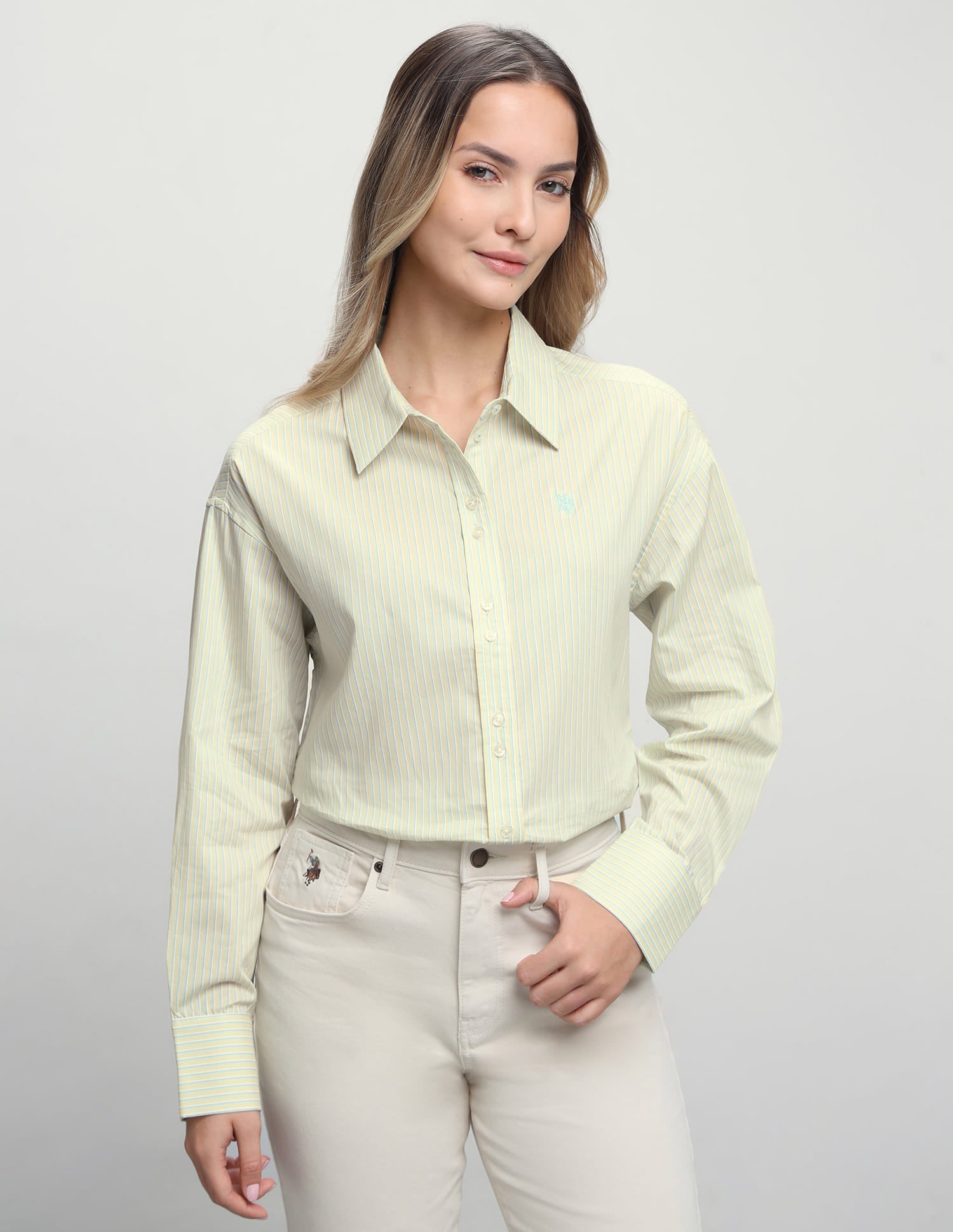 Vertical Striped Boyfriend Fit Shirt Yellow - U.S. Polo Assn. India | Large