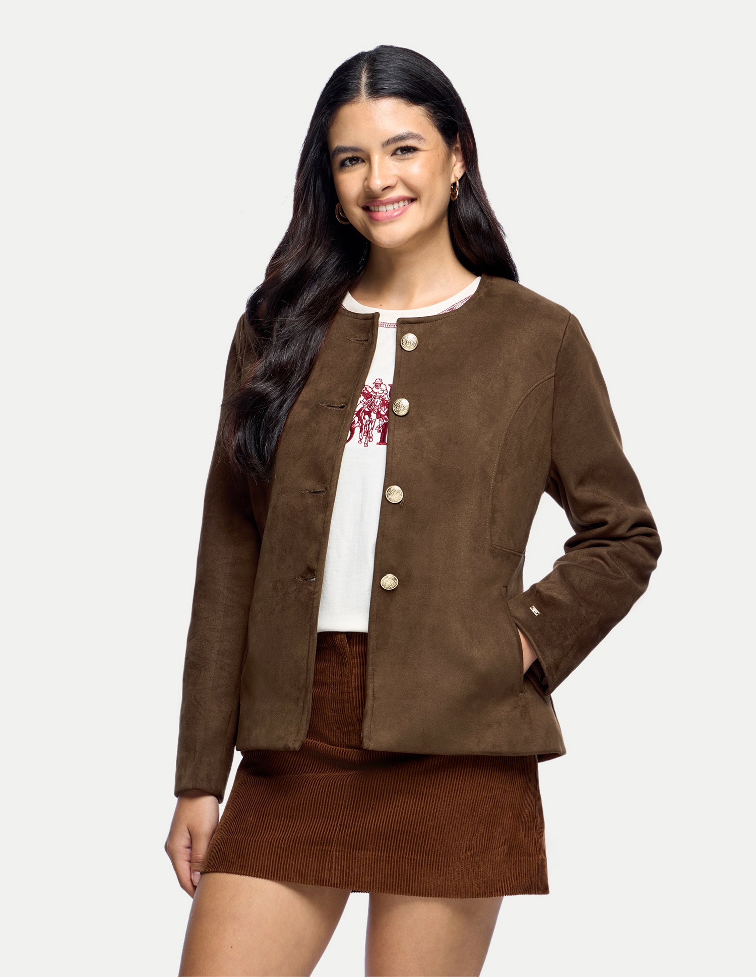 Solid Princess Detail Jacket Brown - U.S. Polo Assn. India | Large