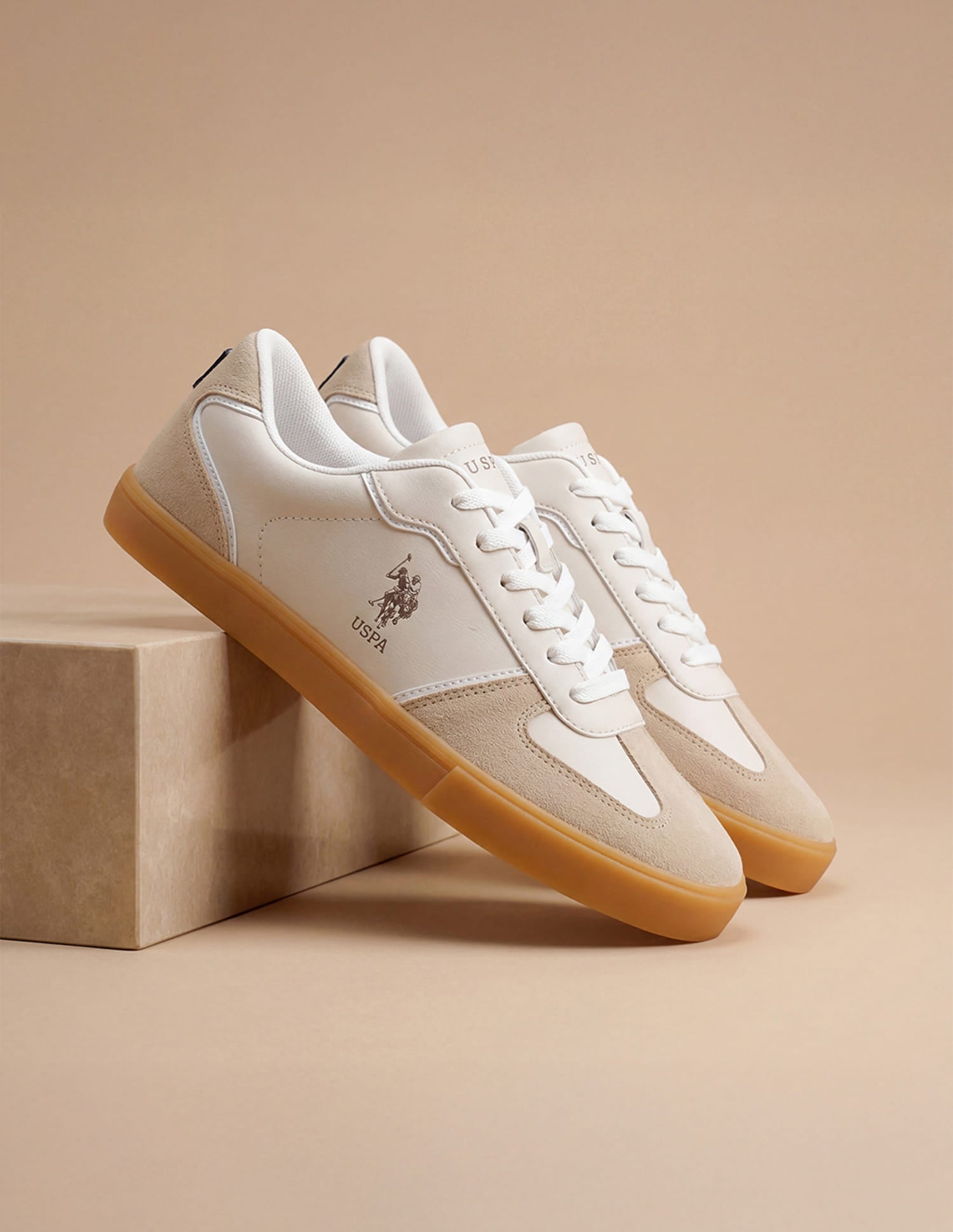 Men Colour Blocked Suede Oberon Sneakers Beige - U.S. Polo Assn. India | Large