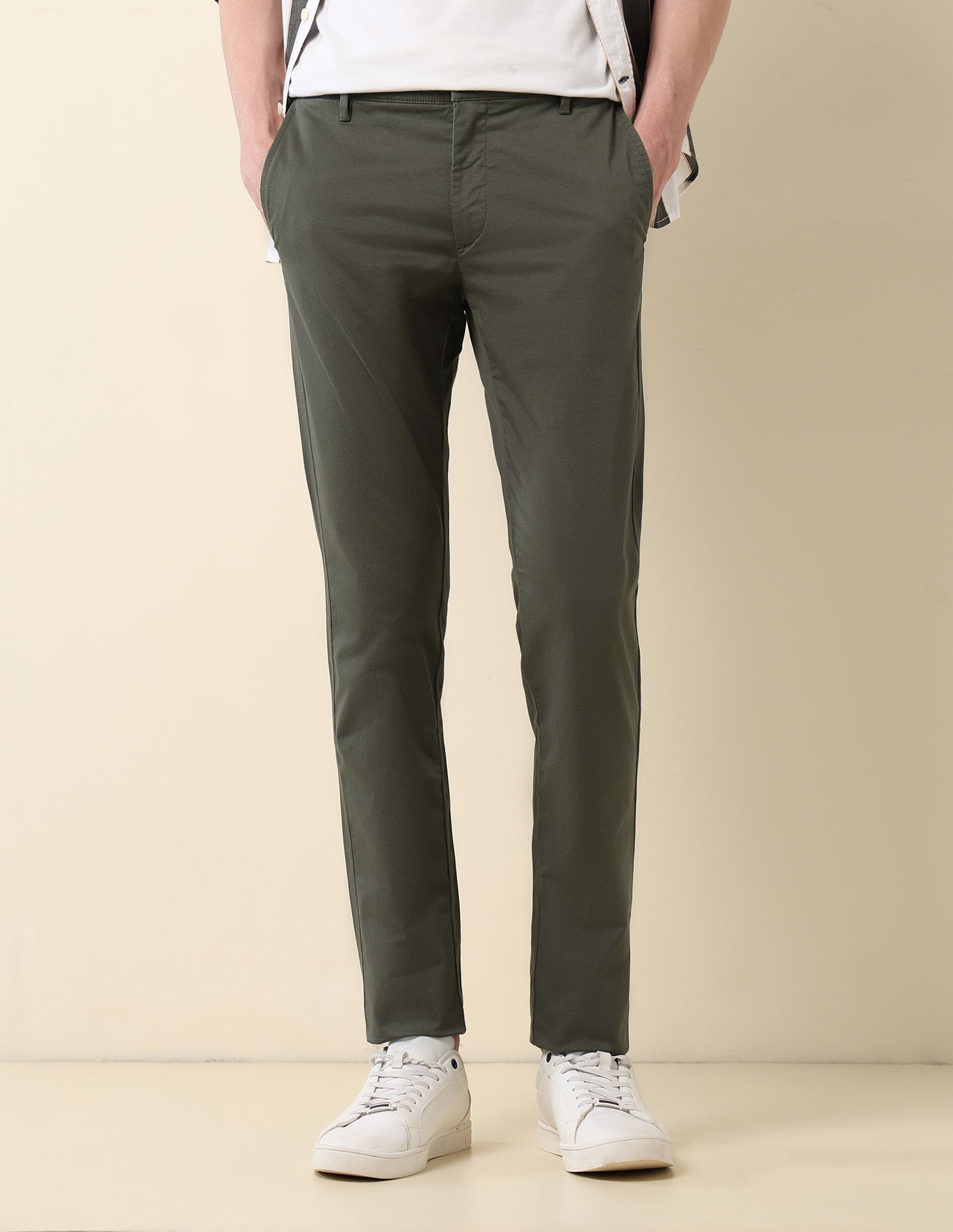 Denver Slim Fit Dobby Weave Trousers Olive - U.S. Polo Assn. India | Large