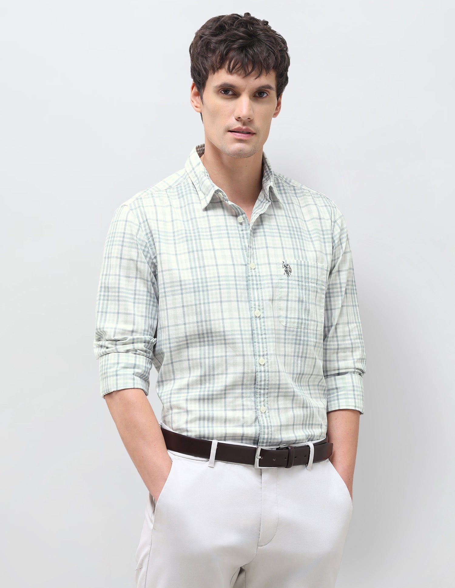 Tartan Checked Regular Fit Shirt Light Green - U.S. Polo Assn. India | Large