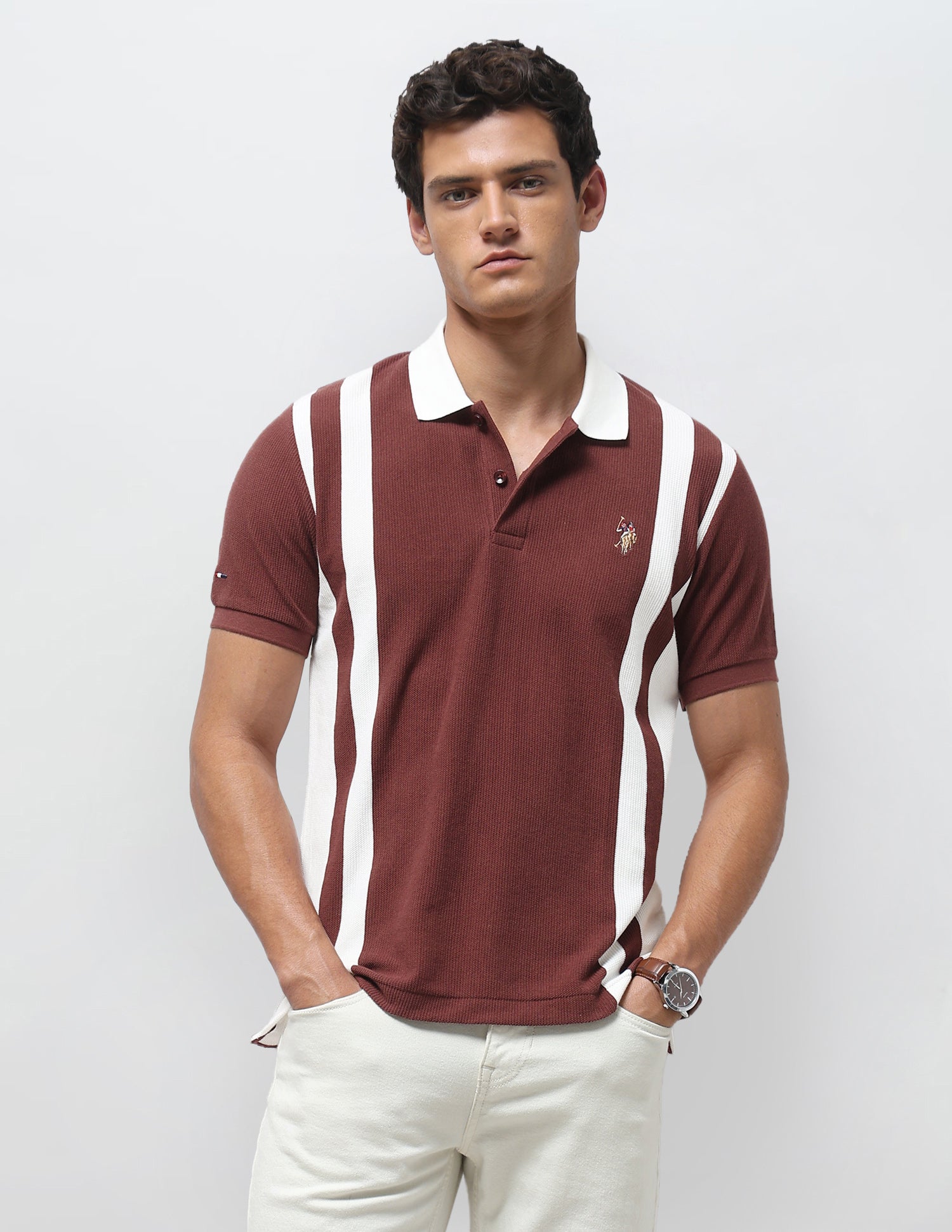 Vertical Striped Slim Fit Polo Shirt Rust - U.S. Polo Assn. India | Large
