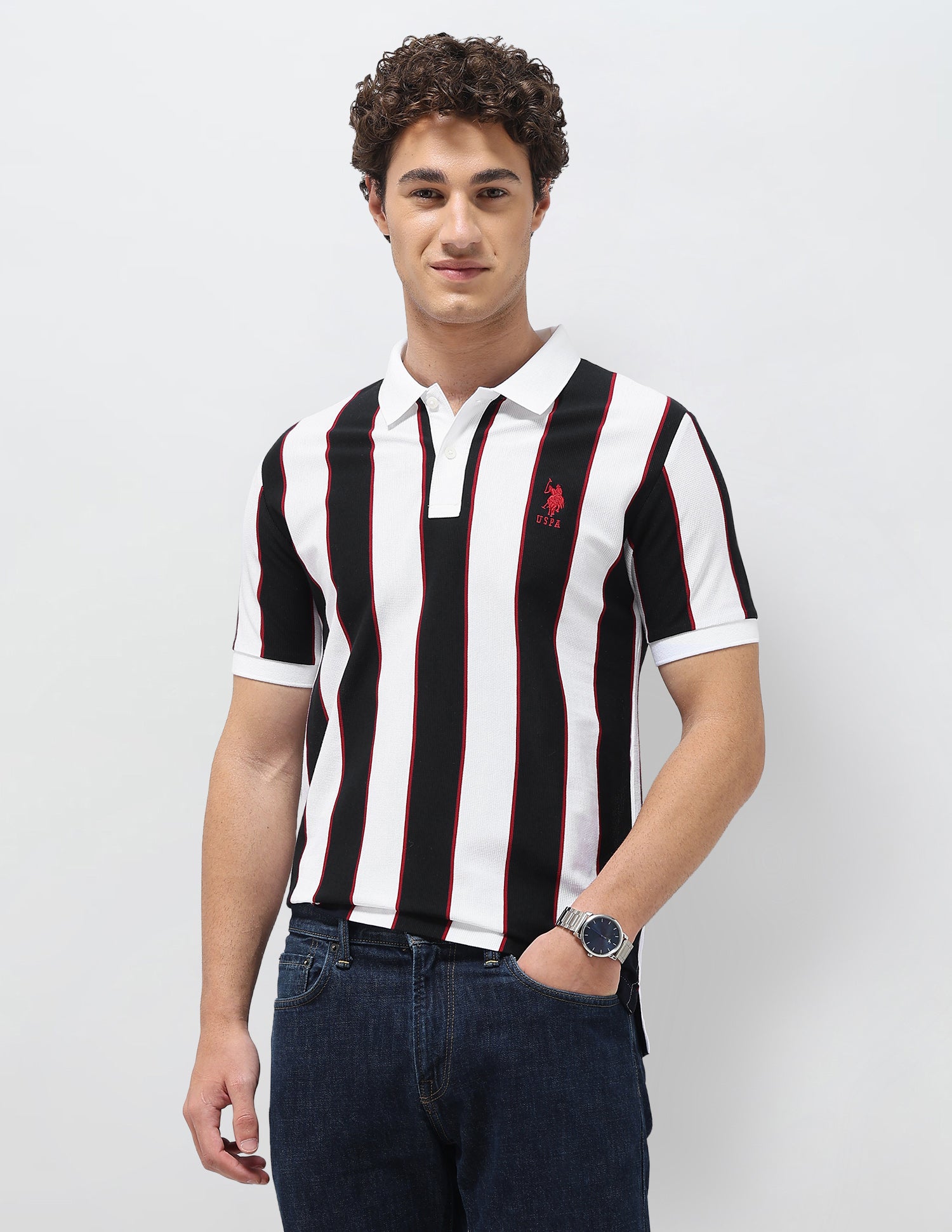 Vertical Striped Slim Fit Polo Shirt