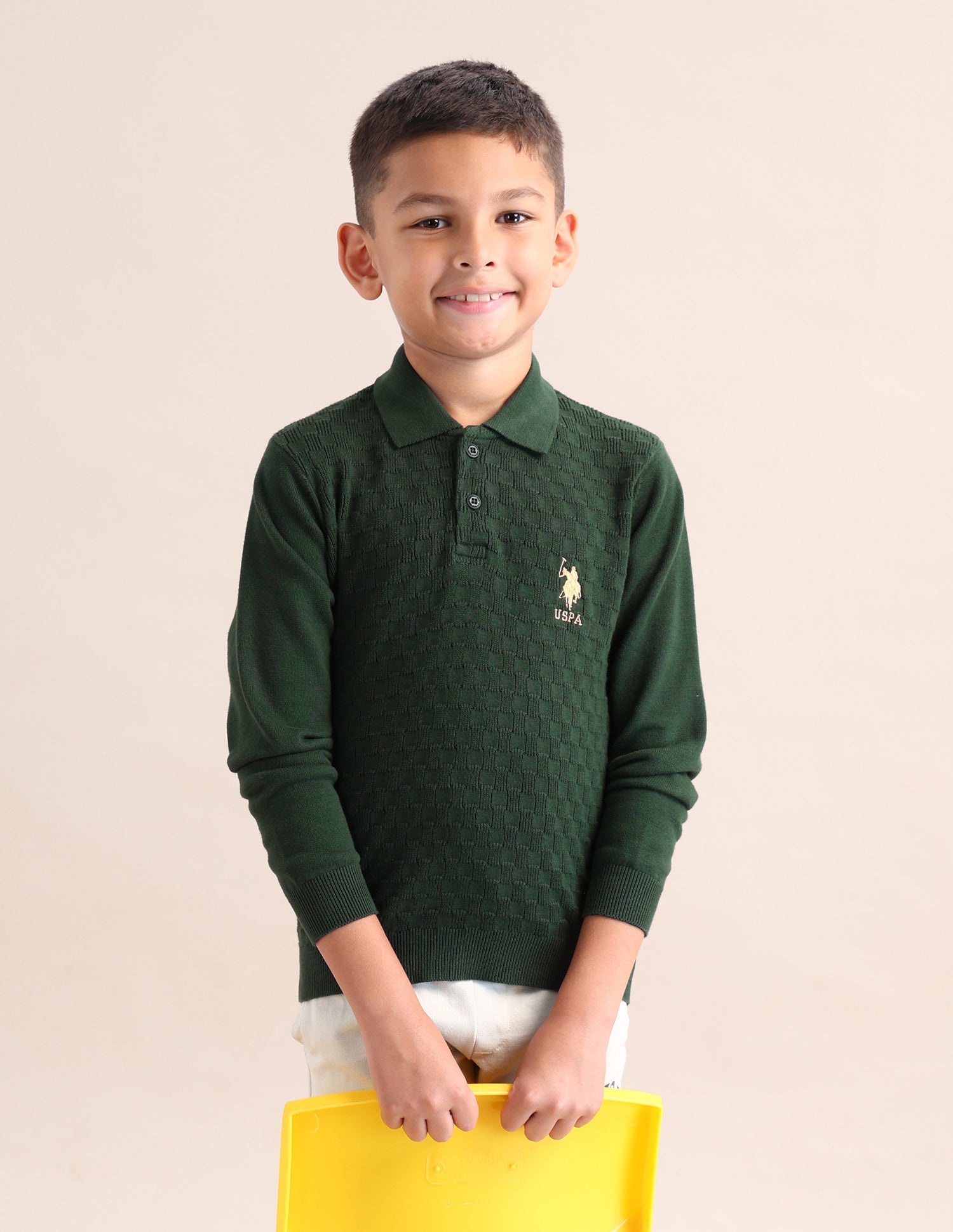 Boys Textured Regular Fit Sweater Dark Green - U.S. POLO ASSN. | Large