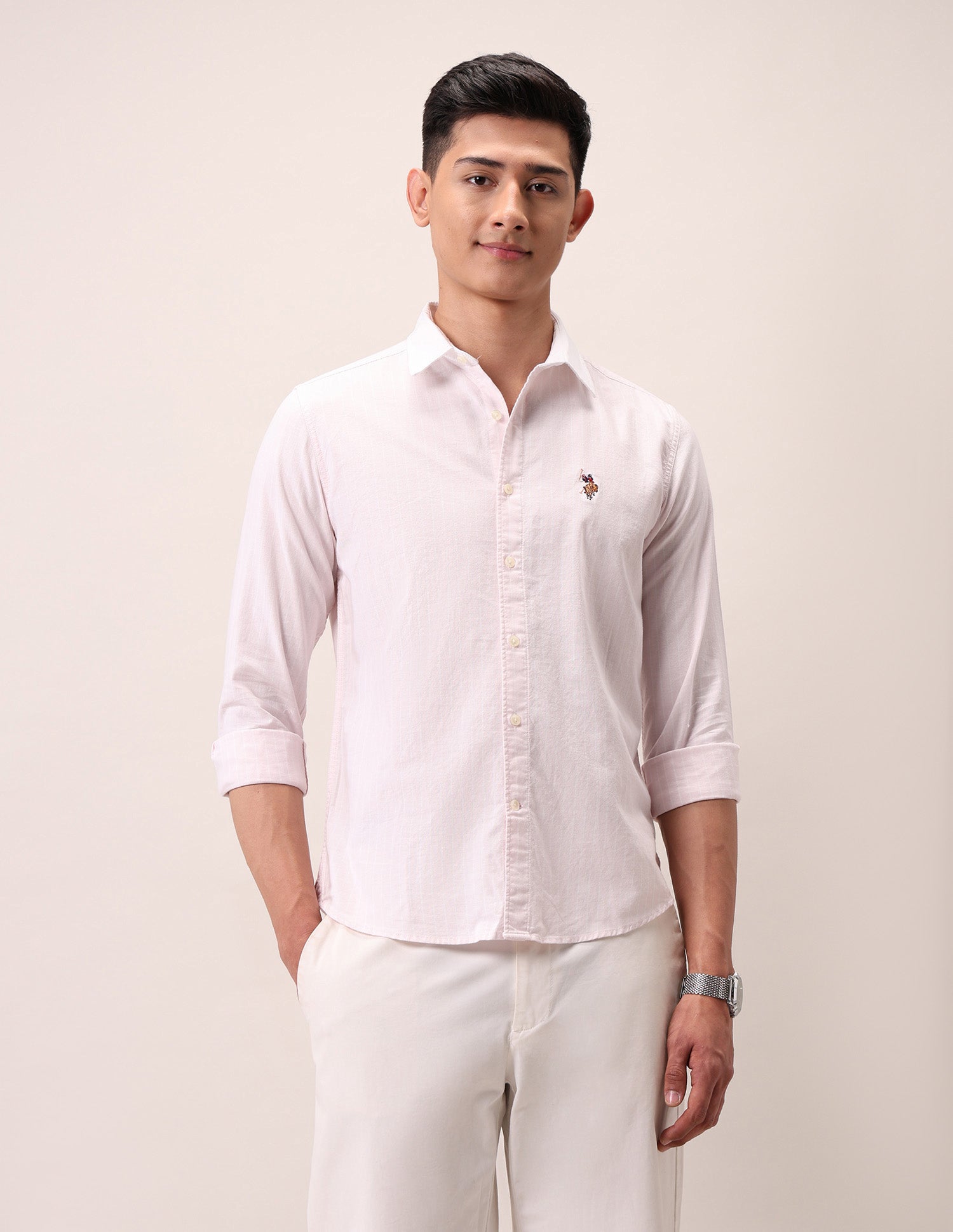 Vertical Striped Pure Cotton Shirt Pink - U.S. Polo Assn. India | Large