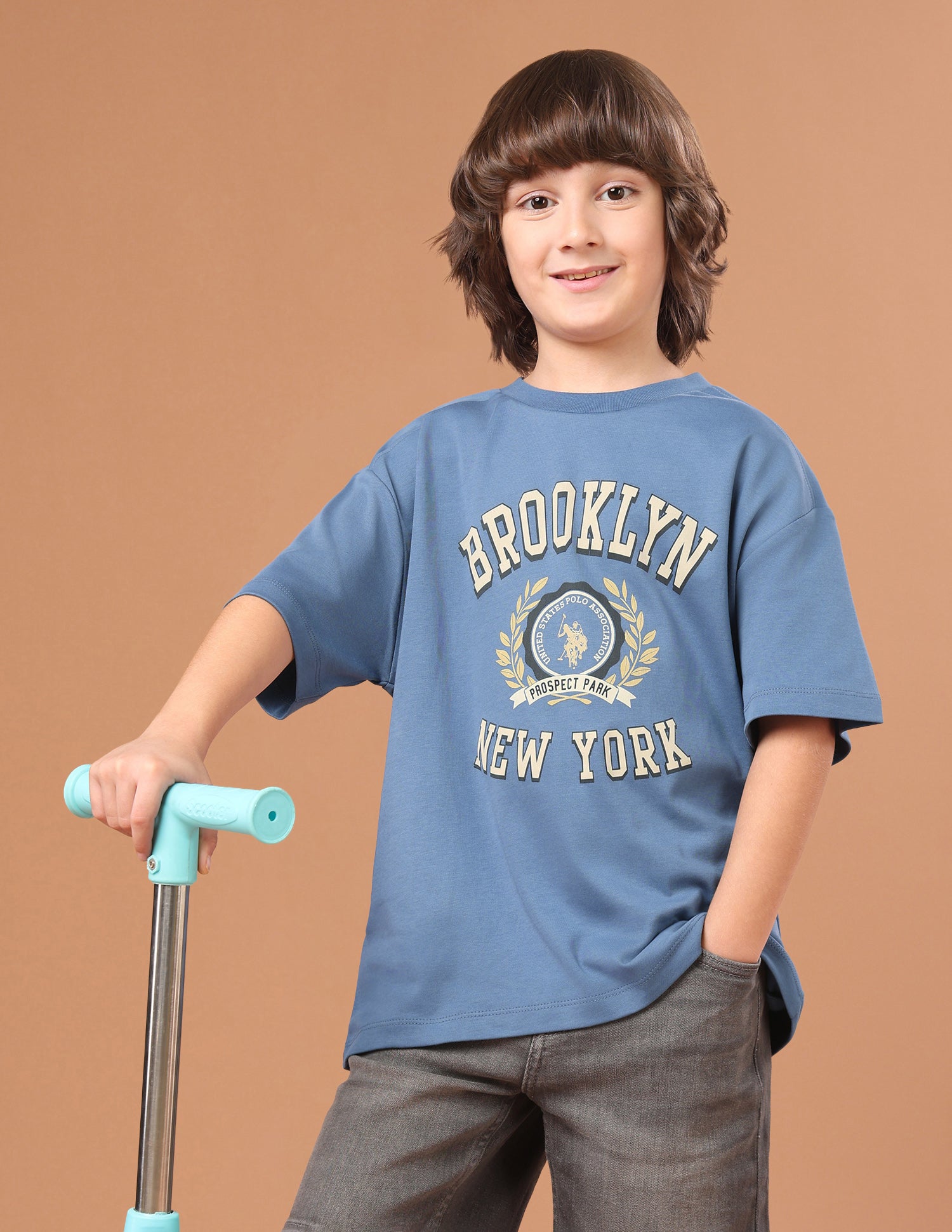 Typographic Brand Printed Oversized Fit T-Shirt Blue - U.S. Polo Assn. India | Large