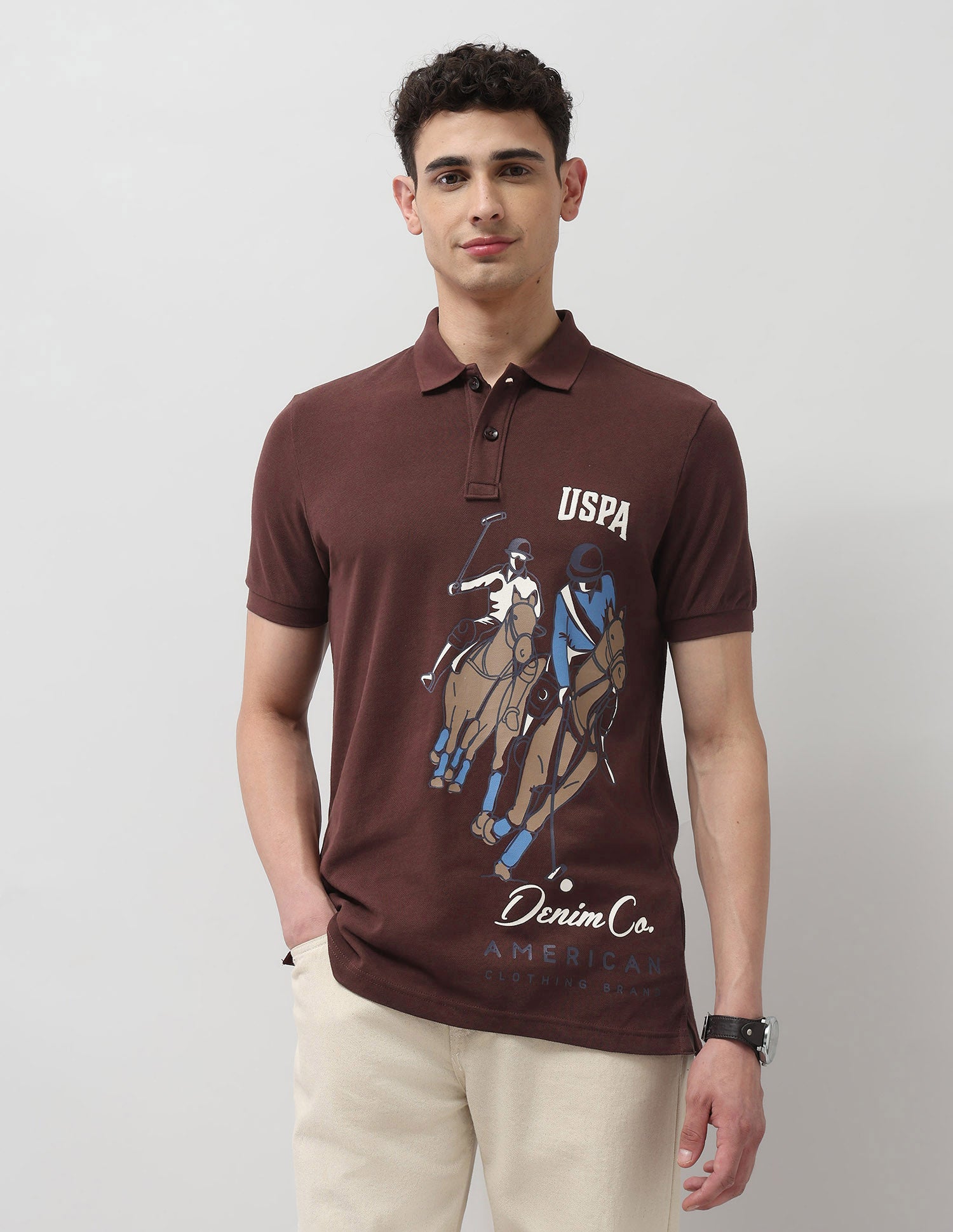 Pure Cotton Muscle Fit Polo Shirt Dark Brown - U.S. Polo Assn. India | Large