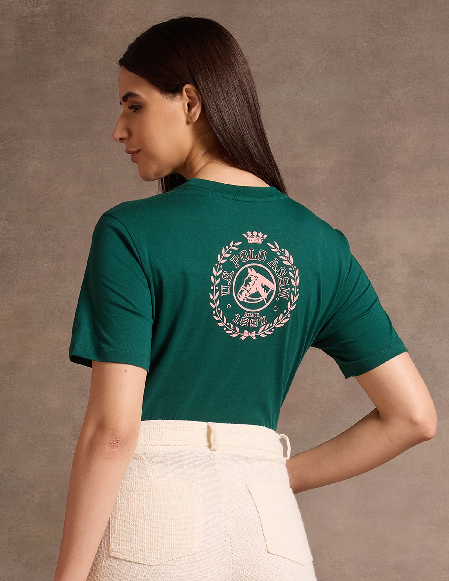 Boxy Fit Crest Print T-Shirt Dark Green - U.S. Polo Assn. India | Large