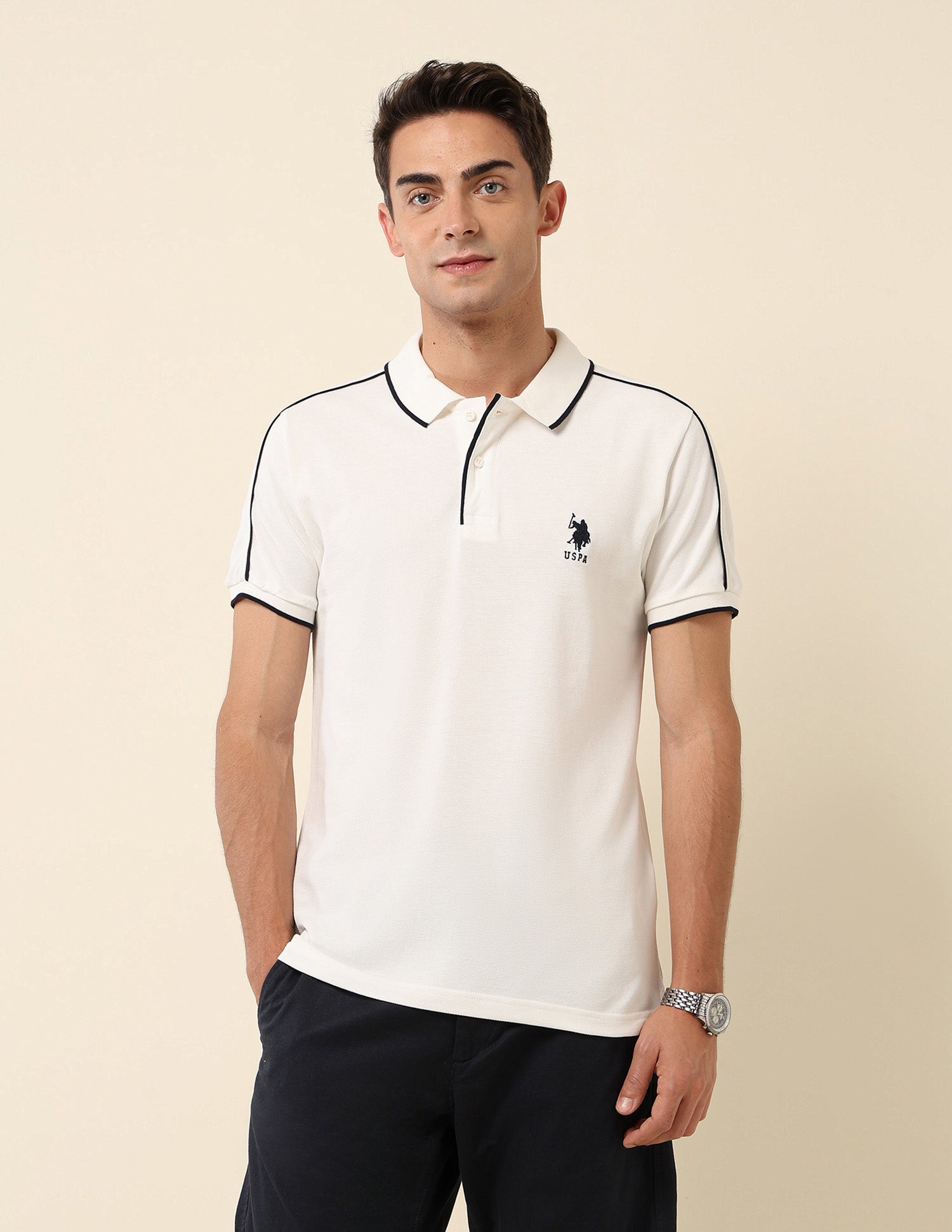 Slim Fit Solid Polo Shirt White - U.S. Polo Assn. India | Large