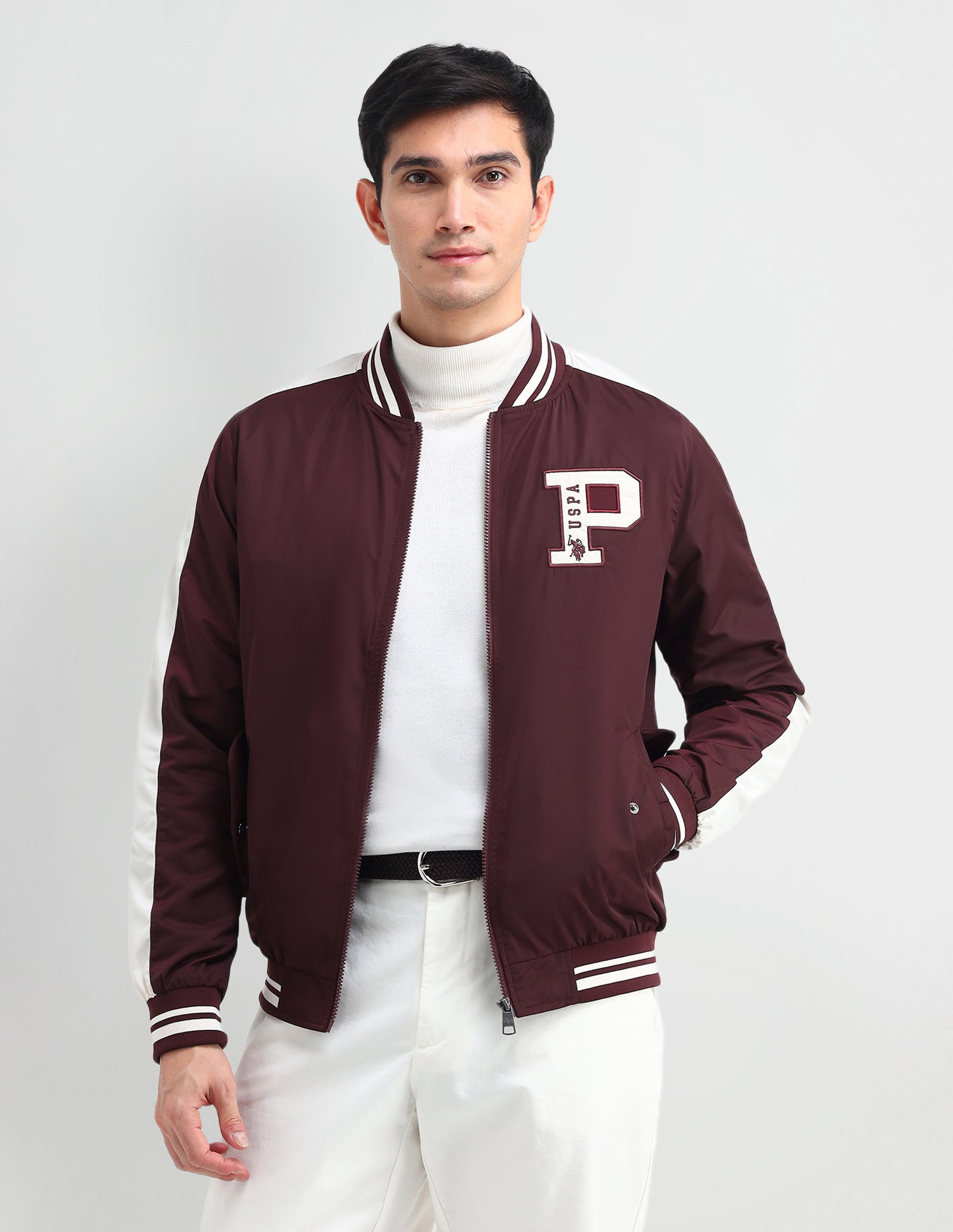 Brand Printed Regular Fit Jacket Maroon - U.S. Polo Assn. India | Large