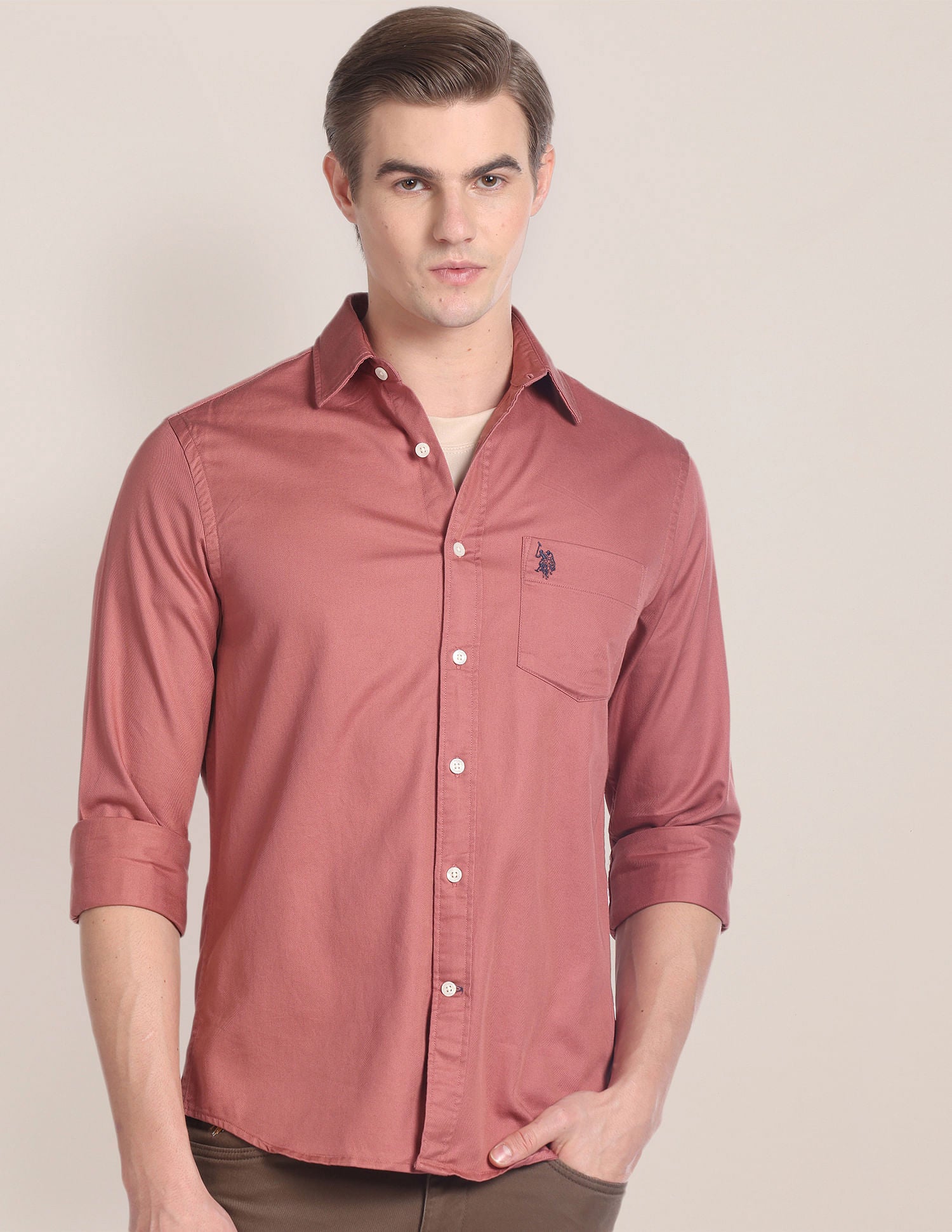 Solid Twill Casual Shirt Rust - U.S. POLO ASSN. | Large