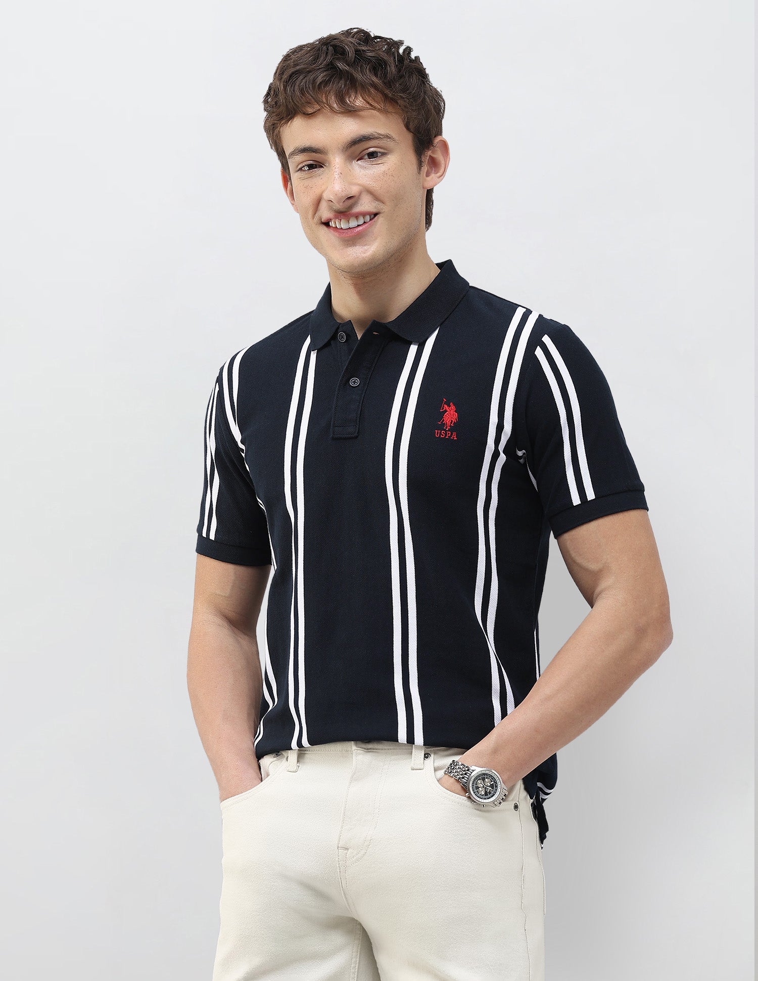 Vertical Striped Slim Fit Polo Shirt