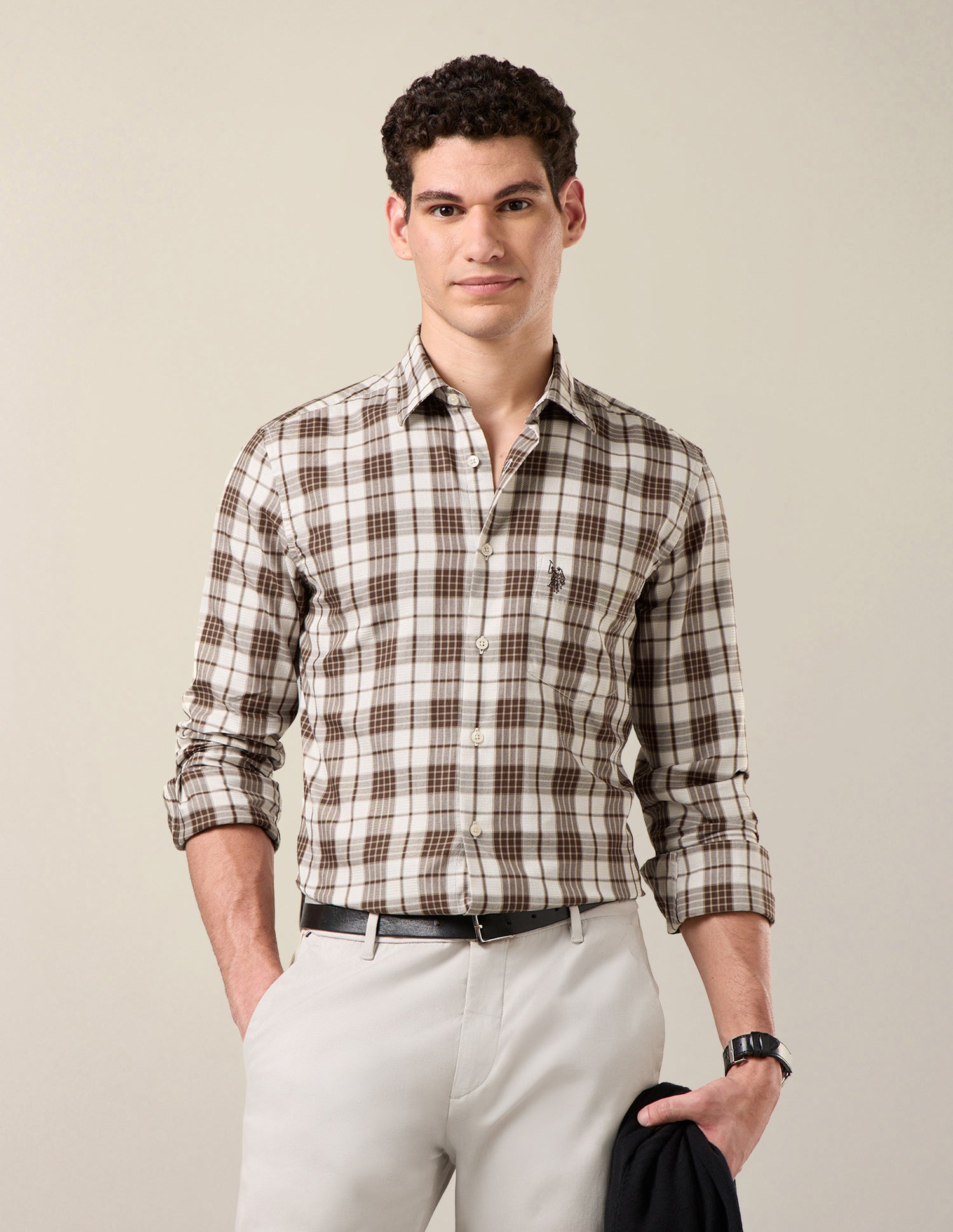 Twill Tailored Fit Shirt Brown - U.S. Polo Assn. India | Large