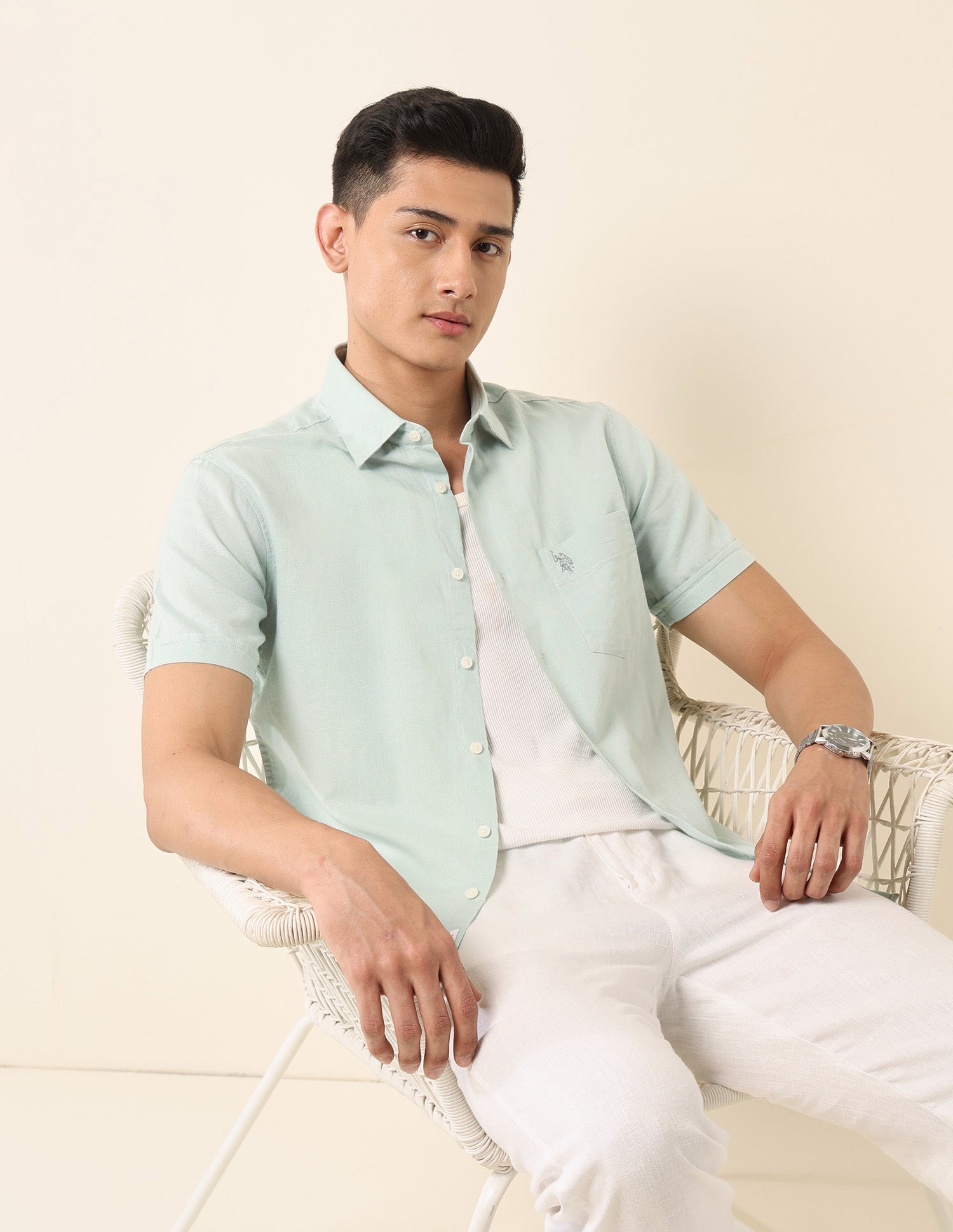 Solid Tailored Fit Shirt Green - U.S. Polo Assn. India | Large